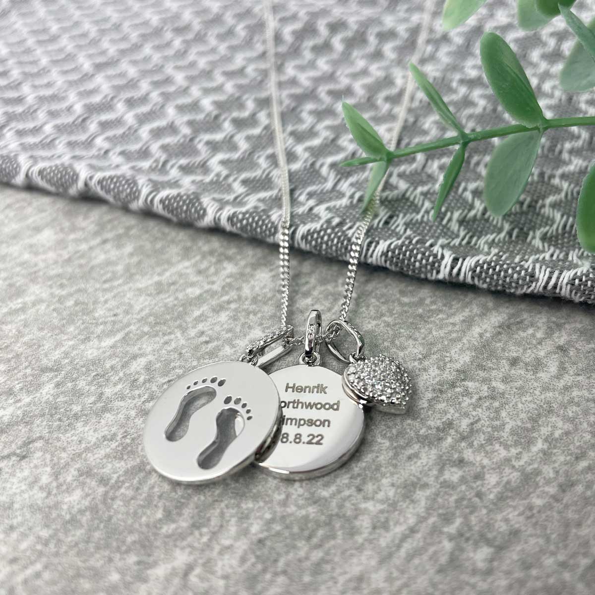 Personalized Sterling Silver Baby Footprint Necklace with Cubic Zirconia Heart - Angel Wing Memorial Jewelry for Newborns, Baptism Gifts & Baby Loss Remembrance