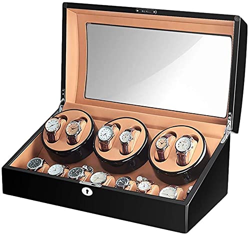 UPVPTK Automatic Watch Winder for 6 Watches with 7 Storage Slots - Premium Wooden Shell, Ultra Quiet Motor & Large Capacity Display Watch Box - Perfect for Watch Collectors & Luxury Timepiece Storage (Color: C)