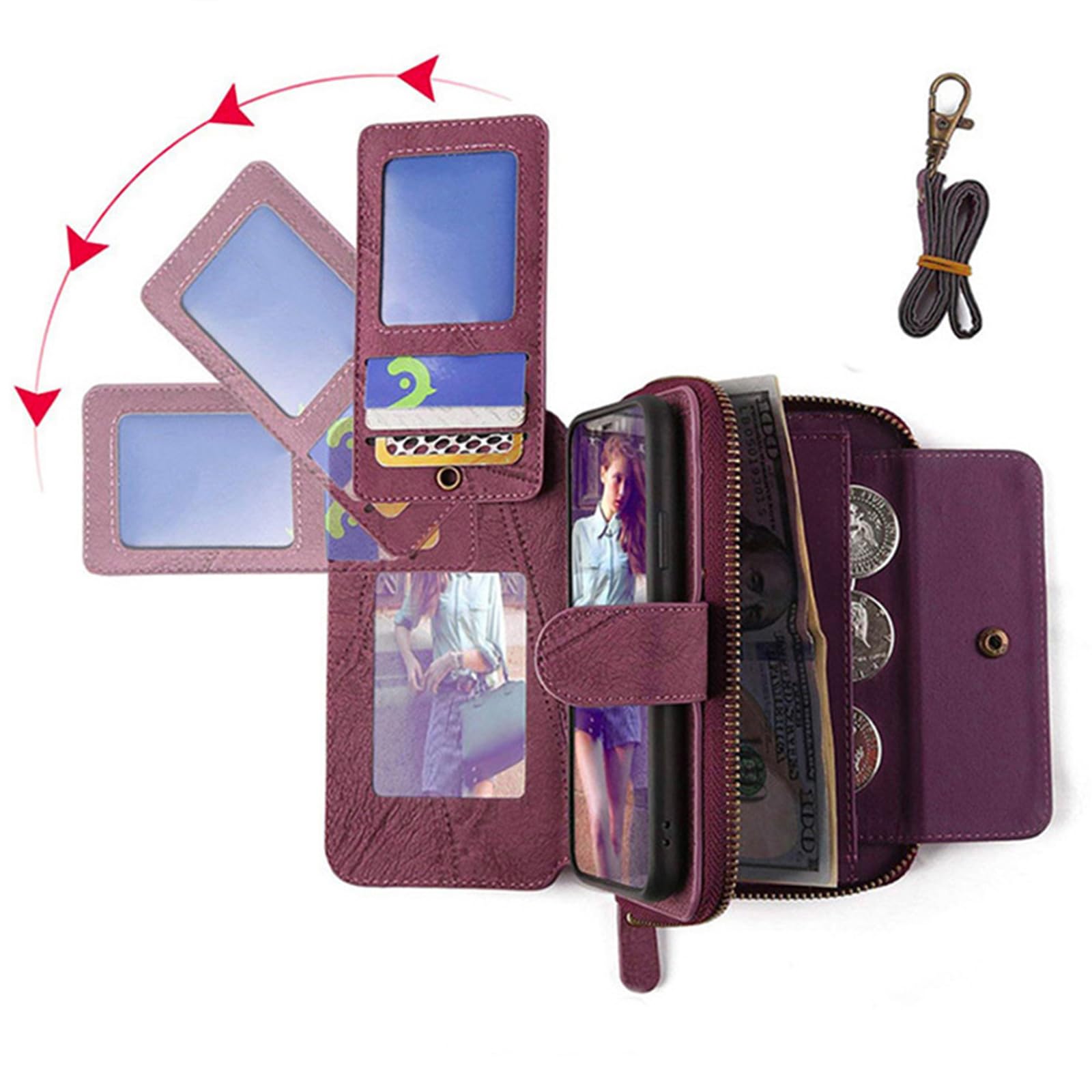 Premium PU Leather Magnetic Wallet Case for Samsung Galaxy S24 Ultra/S24+/S24 - Zipper Card Holder & Stand Cover with Full Protection (Red) | Perfect for Business, Travel & Everyday Use