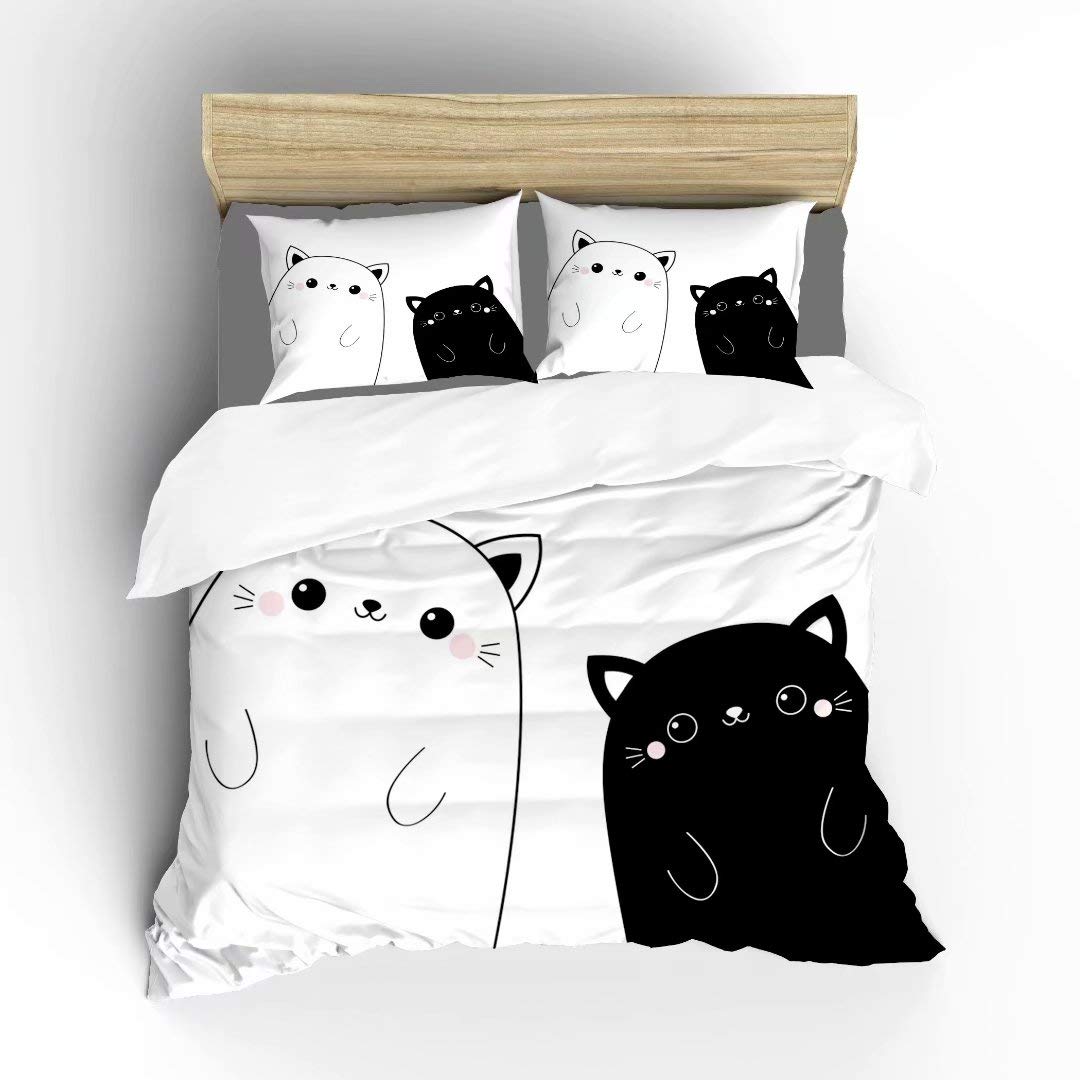 Aluy's Boutique Double-Sided Cute Black and White Cat Soft Duvet Cover Set - King Size 3 Piece (1 Duvet Cover + 2 Pillowcases) - Microfiber Polyester Bedding for Cozy Home Decor | Perfect for Pet Lovers' Bedroom & Guest Room