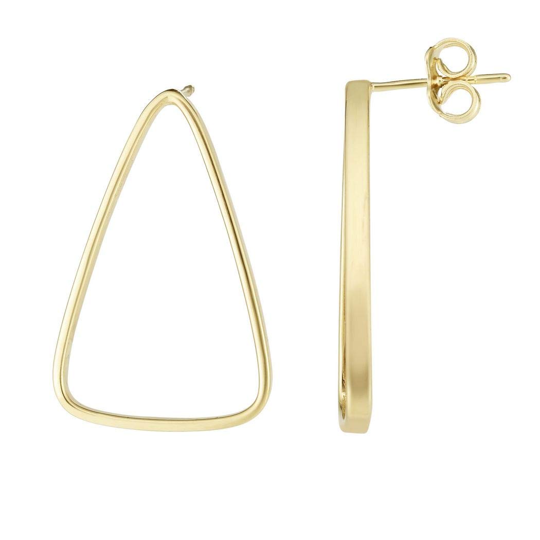 14K Gold Plated Triangle Post Earrings for Women - 28x17.8mm Polished Stud Earrings with Push Back Clasp - Elegant Jewelry Gift for Birthday, Anniversary & Special Occasions