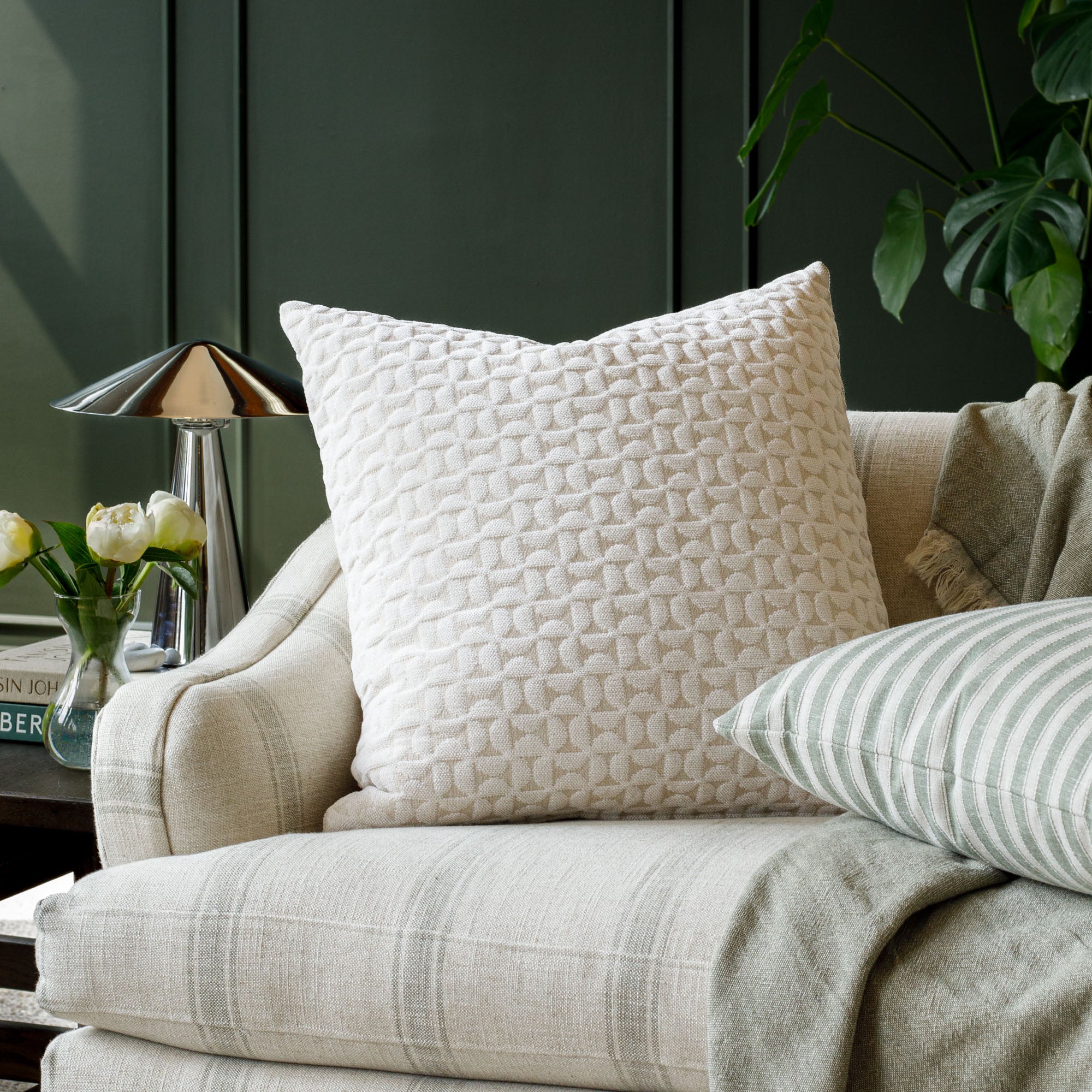 Bella 22x22 Inch Decorative Throw Pillow Cover - Soft Pearl White Cushion for Sofa, Bed, Living Room & Home Decor