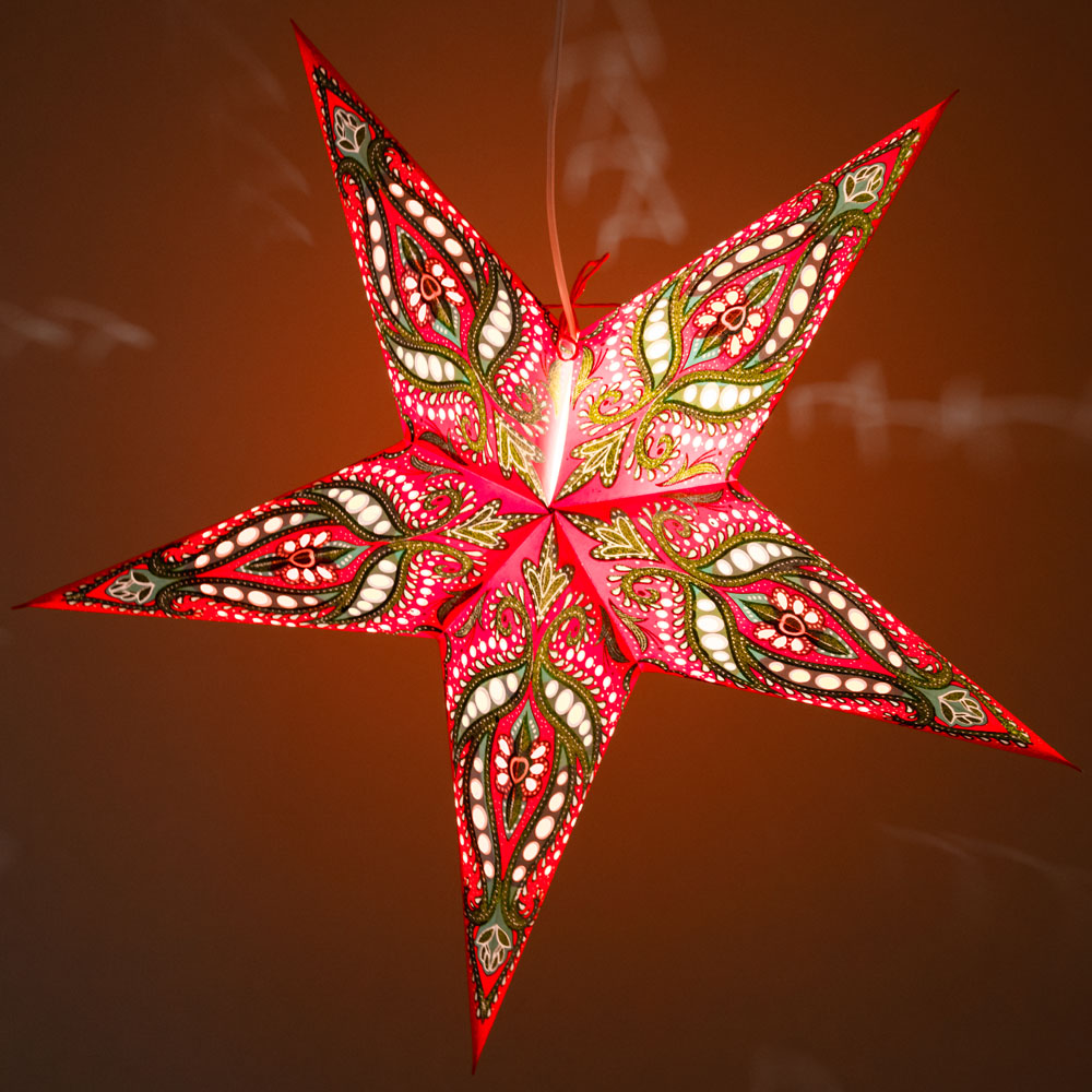 24 Pack Red & Green Dragon Glitter Paper Star Lanterns - Christmas Party Hanging Decorations for Home, Wedding, Festival & Holiday Decor