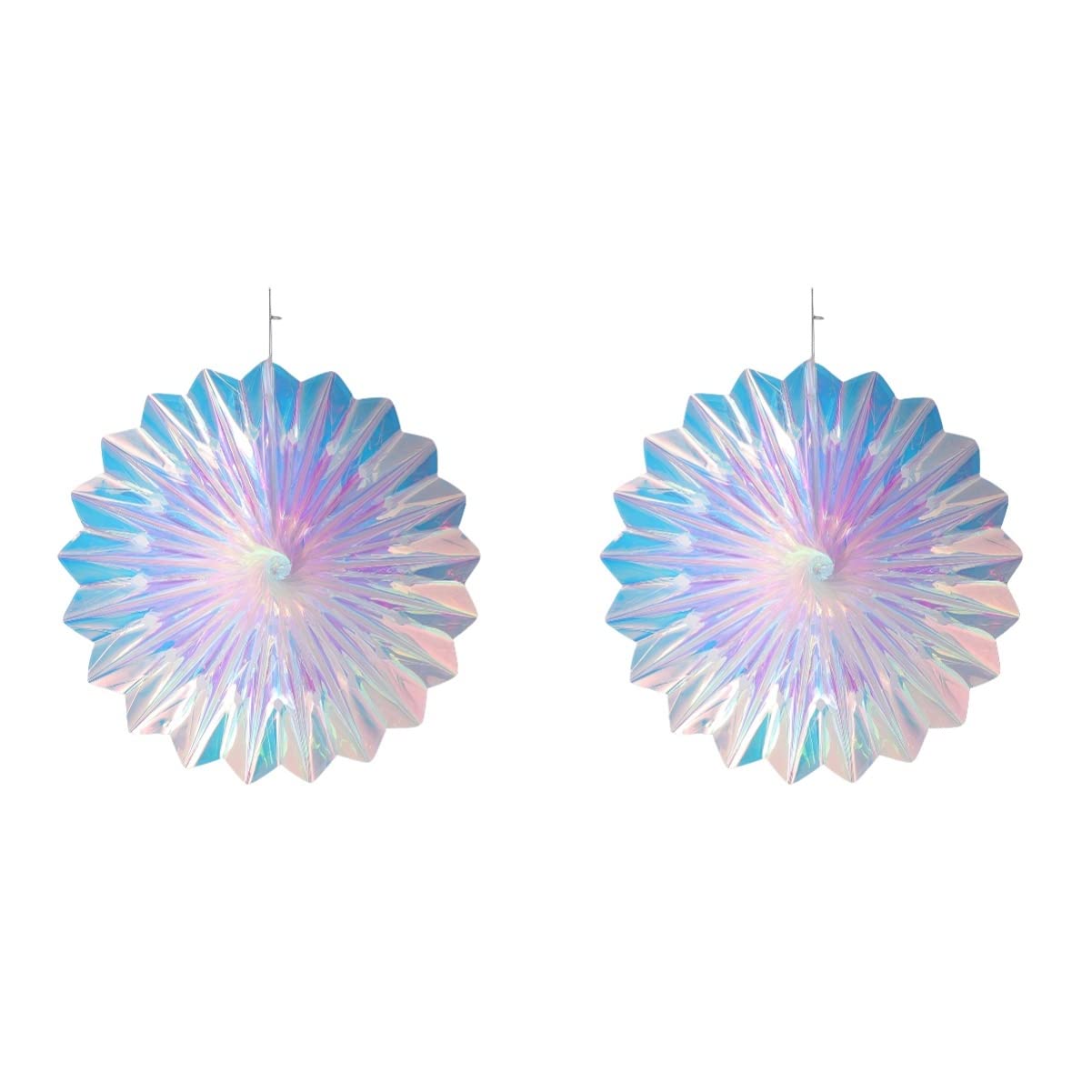Bestoyard 2 Pack Christmas Iridescent Hanging Fans - Round Wall Decor with Holographic Flowers for Holiday Party, Home, Office & Wedding Decorations