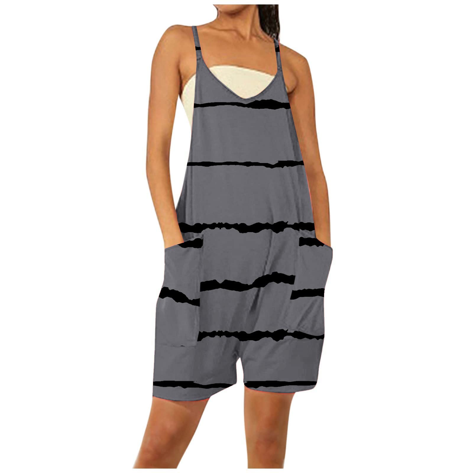 Women's Fashion Color Block Striped Summer Romper - Sexy Sleeveless Printed Wide Leg Jumpsuit for Casual Wear | Perfect for Beach, Vacation, and Summer Outings