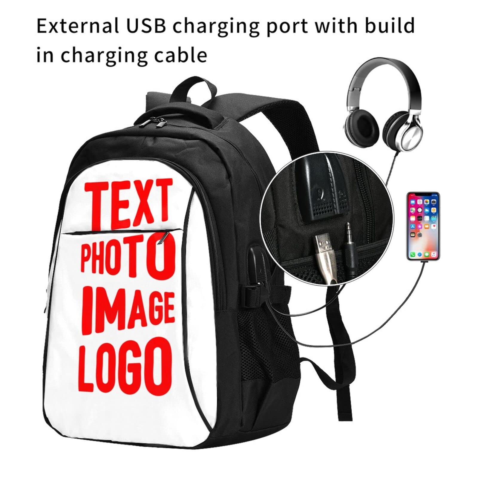 Custom Laptop Backpack for Men & Women - Personalized Text & Picture Travel Backpack - Durable & Stylish for Work, School & Business Trips