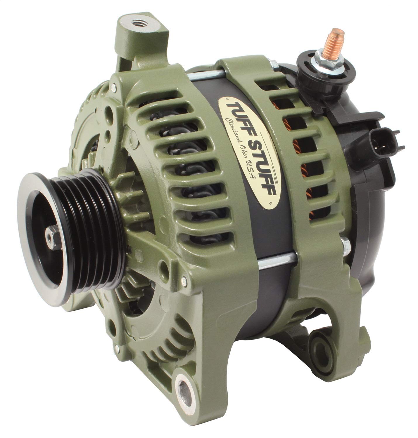 High Output 250 Amp 12V Alternator with External Regulator & 6-Rib Serpentine Pulley - Army Green - Compatible with Jeep Wrangler JK 2007-2011 (Part# 7515G) - Perfect for Off-Roading, Overlanding & Heavy-Duty Electrical Upgrades