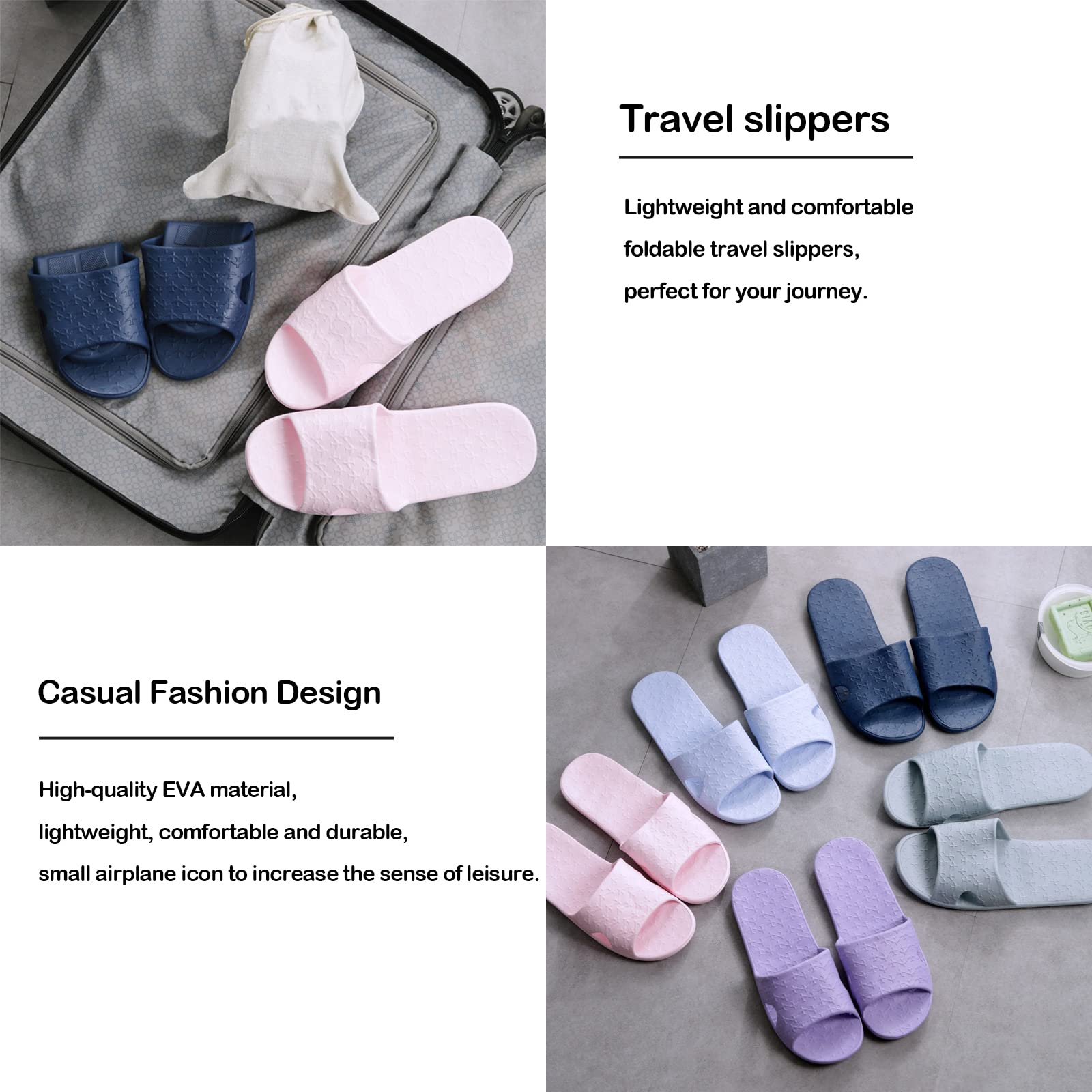Anmerl Foldable Travel Slippers for Women & Men - Soft Non-Slip Quick Dry House Shoes with Cotton Storage Bag - Perfect for Bathroom, Shower, Spa, Gym, Swimming & Beach