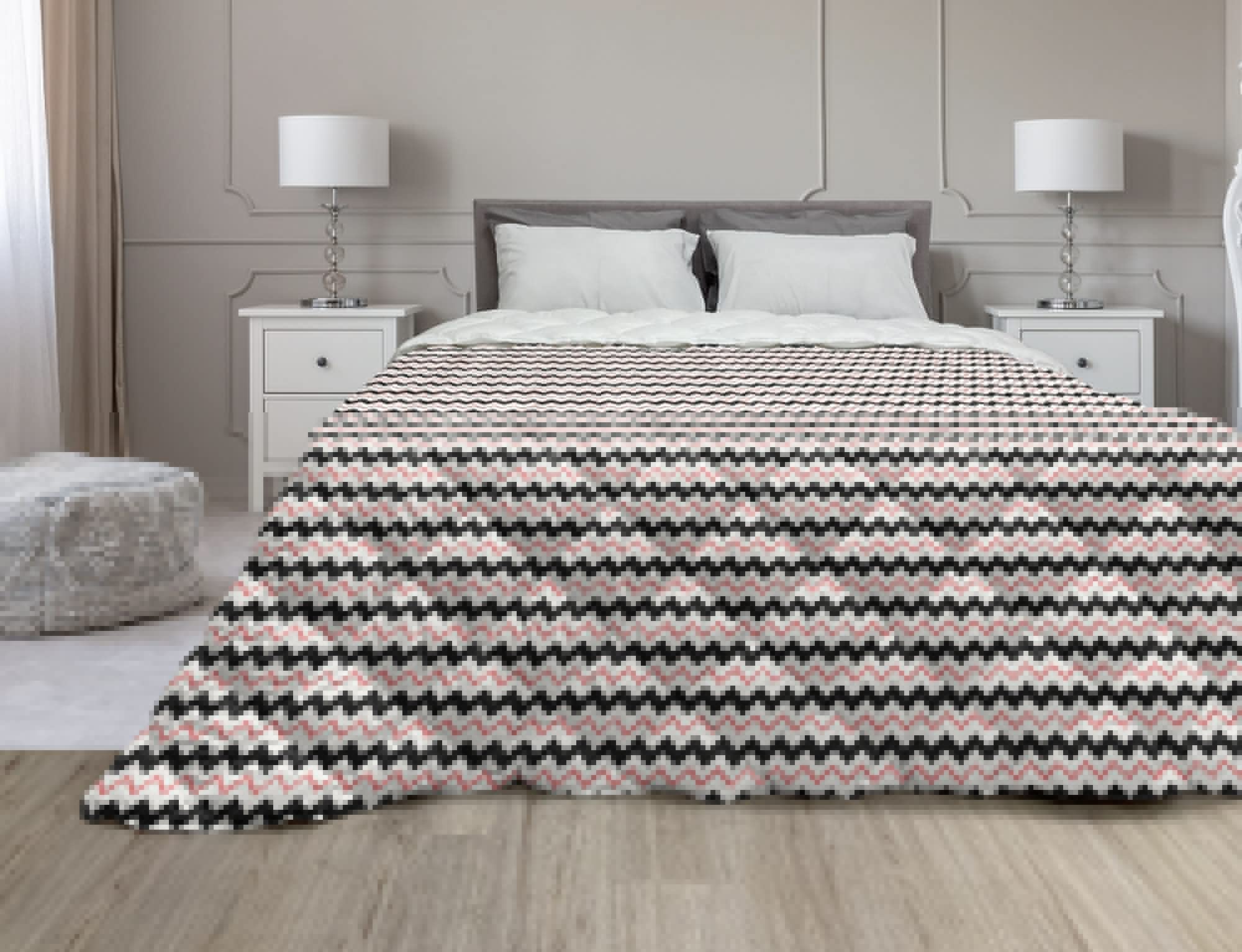 Ambesonne Geometric Down Alternative Comforter - Chevron Pattern Zigzag Lines Microfiber Quilt for All Seasons | Twin Size in White, Charcoal Grey & Coral | Perfect for Bedroom Decor, Guest Rooms & Cozy Winter Nights