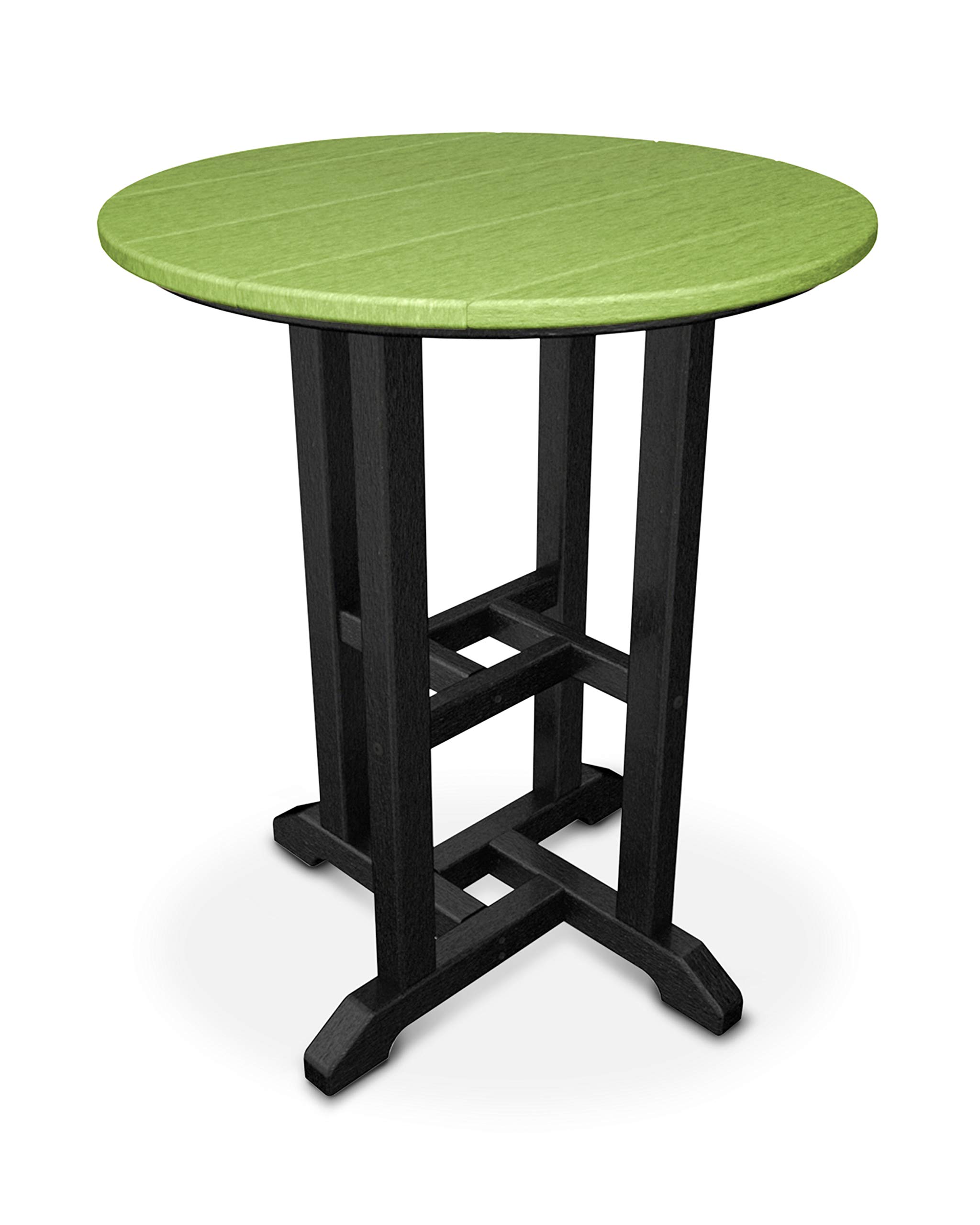 POLYWOOD RT224FBLLI 24-Inch Round Outdoor Dining Table - Weather-Resistant Black Frame with Lime Top - Perfect for Patio, Deck, Poolside & Garden Dining