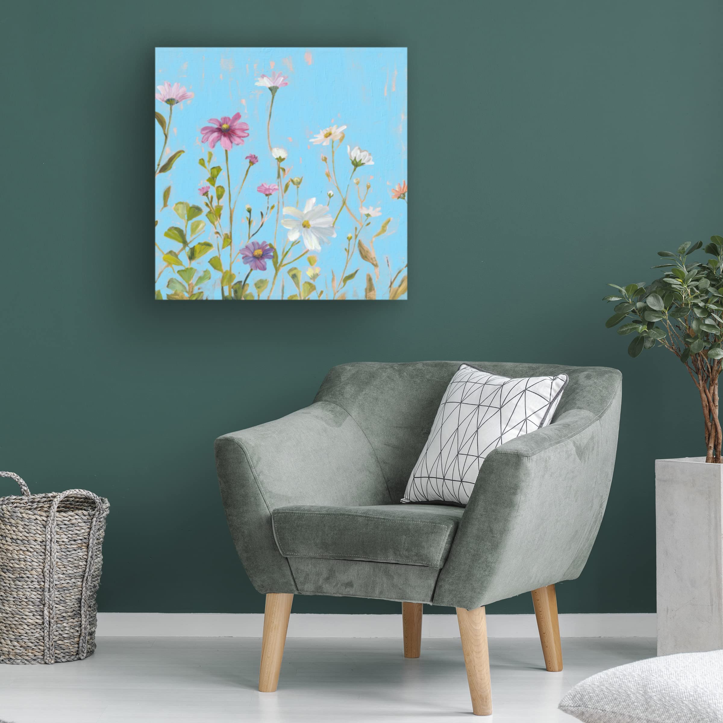 Sandra Iafrate 'Wild Flowers on Cerulean II' Canvas Wall Art Print - Modern Floral Home Decor for Living Room, Bedroom & Office