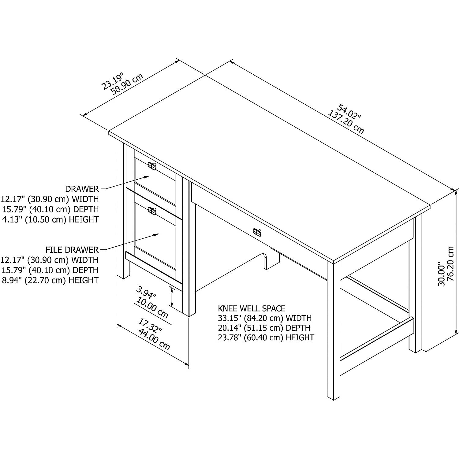 Bush Furniture Broadview 54-Inch Wide Computer Desk with 2 Drawers, Pure White - Home Office Desk for Small Spaces, Study & Workstation Setup