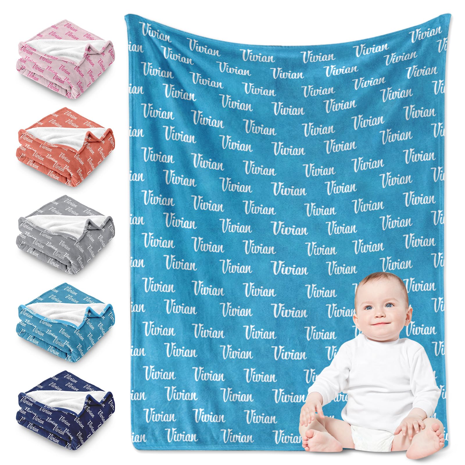 Personalized Baby Blankets with Custom Name - Soft Swaddle Blankets for Newborns, Toddlers & Kids | Perfect Baby Shower Gift & Birthday Present for Boys & Girls | Nursery Essential, Photo Prop, Travel Blanket | Ideal for Cuddling, Swaddling & Comfort | Great for Home, Travel, Photography & Everyday Use
