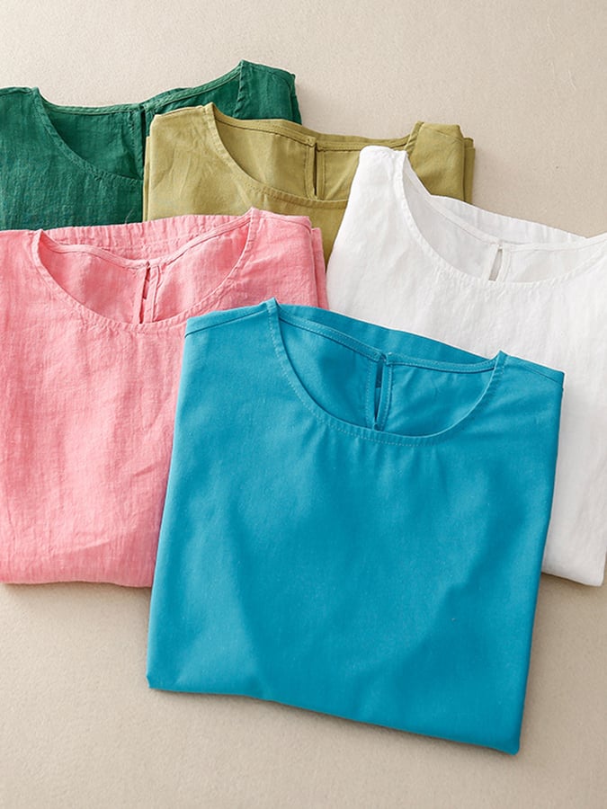 Lovevop Women's Cotton Solid Color Round Neck Loose Casual T-Shirt | Soft Breathable Comfortable Top for Everyday Wear, Outing & Travel