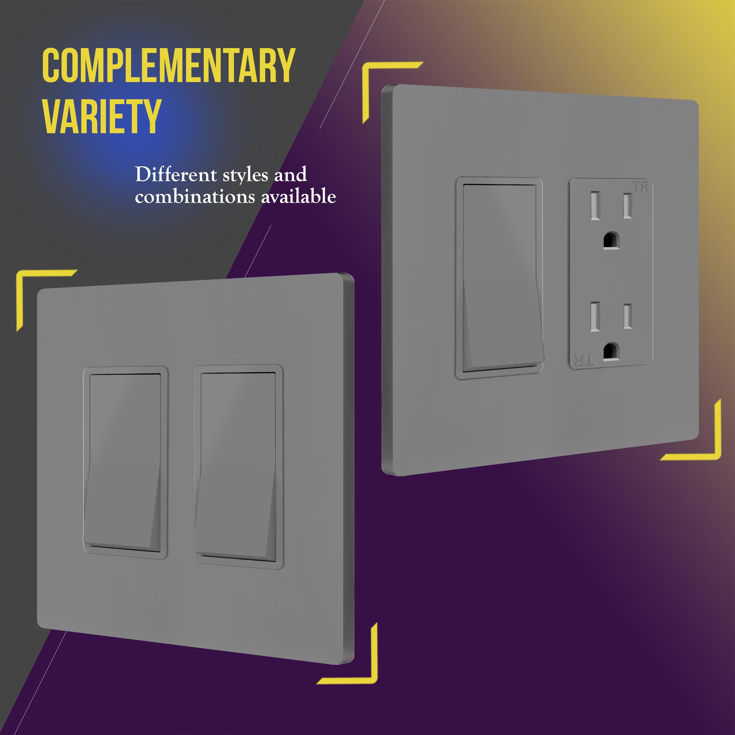 ENERLITES Screwless Decorator Wall Plates - Child Safe Outlet Covers, Glossy Finish, Medium Size 2-Gang (4.88