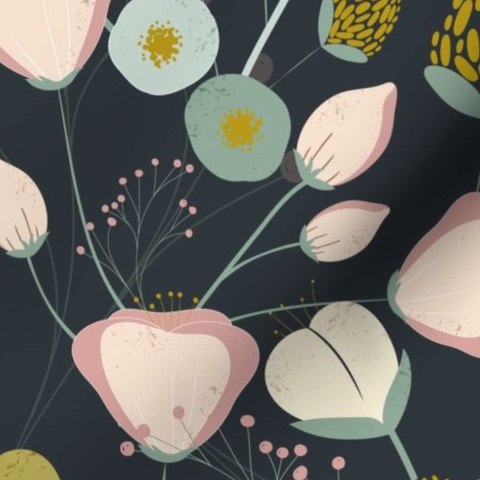Whimsical Small Floral Abstract Forest Print Minky Fabric by The Yard - Pink Navy Mustard Pattern for Sewing Baby Blankets, Quilt Backing & Plush Toys | Soft Cuddle Fabric for Nursery Decor & DIY Crafts