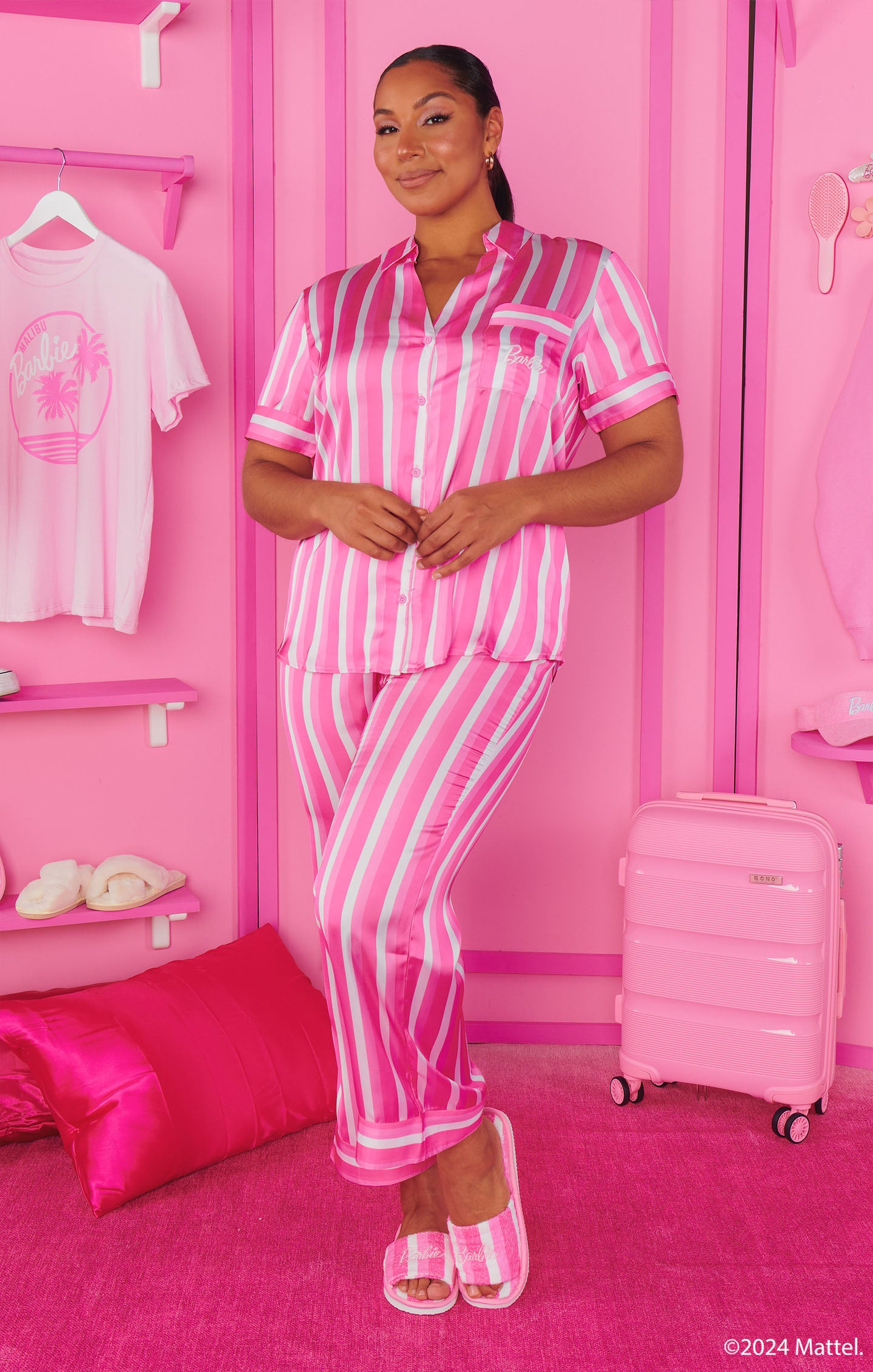 DreamHouse™ Girls Night Pajama Set - Soft Striped Satin Sleepwear for Women & Teens - Perfect for Sleepovers, Birthday Gifts & Cozy Nights In