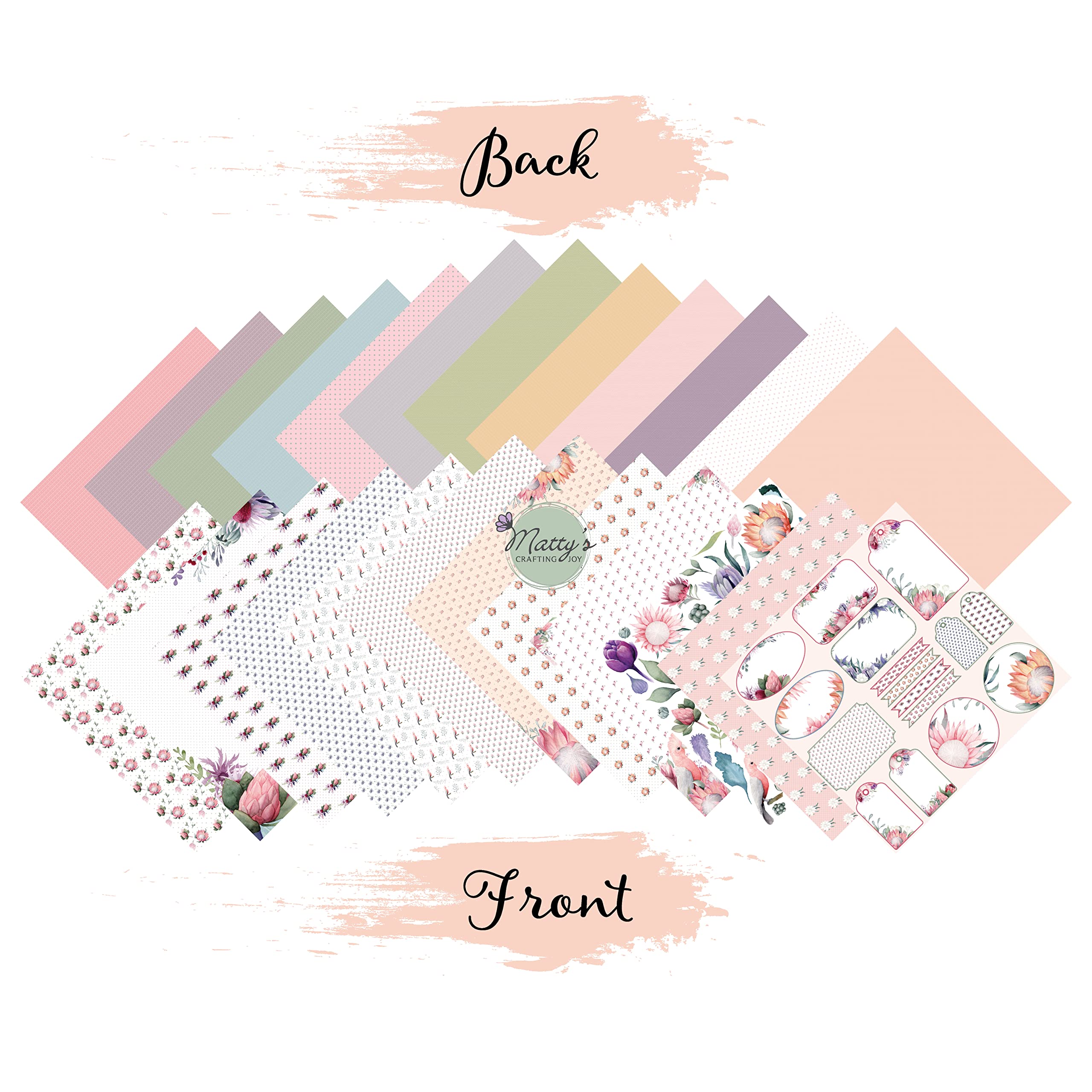 Matty's Crafting Joy Floral Grace 12x12 Double Sided Scrapbook Cardstock Paper Pad - 24 Floral Designer Patterned Papers for Scrapbooking, Card Making, DIY Crafts & Home Decor Projects
