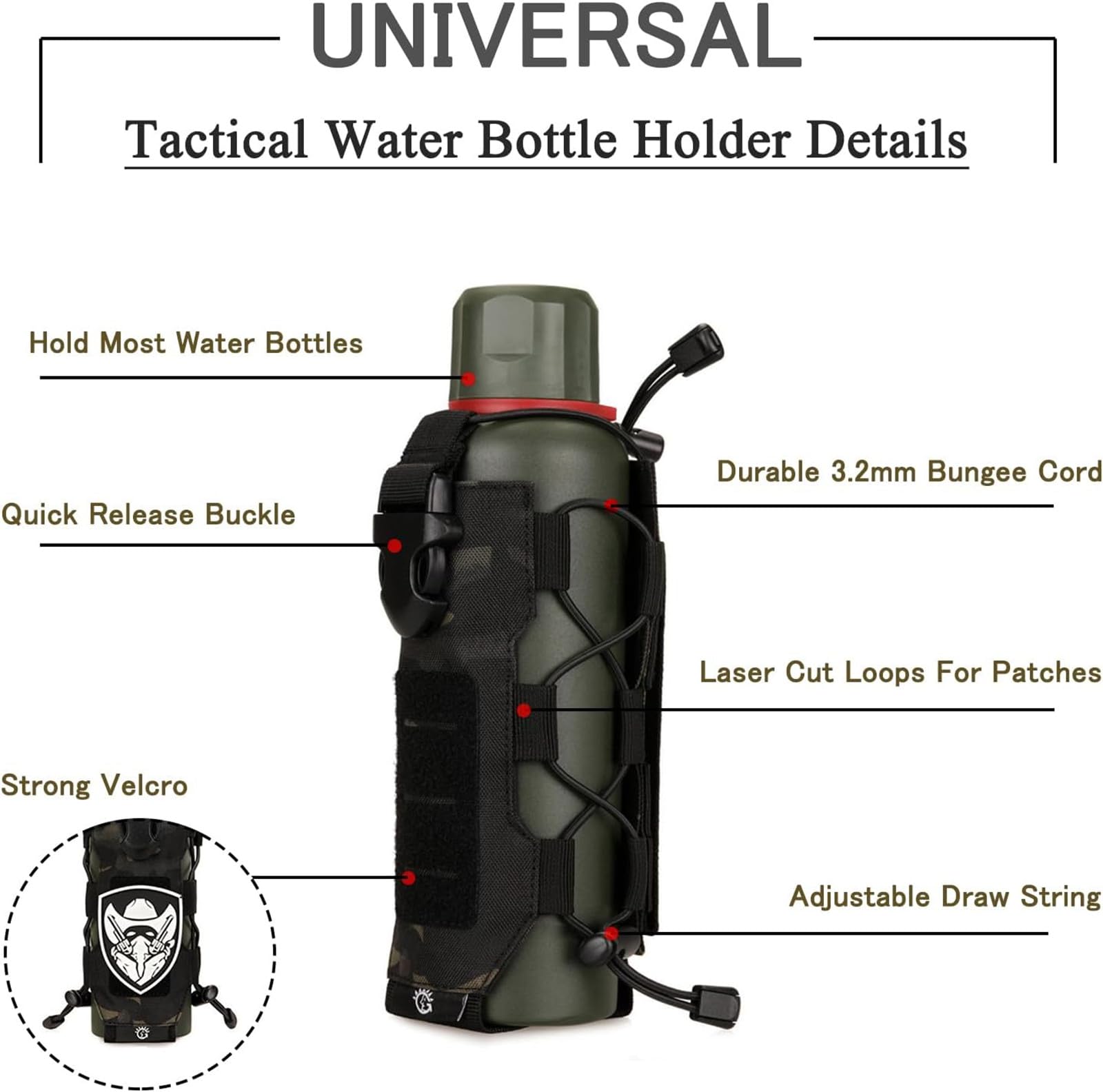Tactical MOLLE Water Bottle Pouch - Adjustable Hydration Carrier for Hiking, Hunting & Outdoor