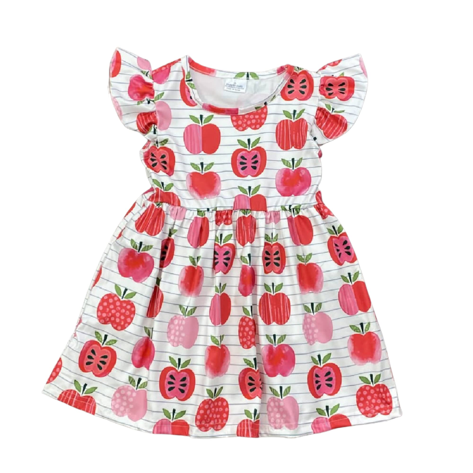 1st Day of School Apple Print Dress for Girls 3T White - Cute Back to School Outfit for First Day Photos & Classroom Activities