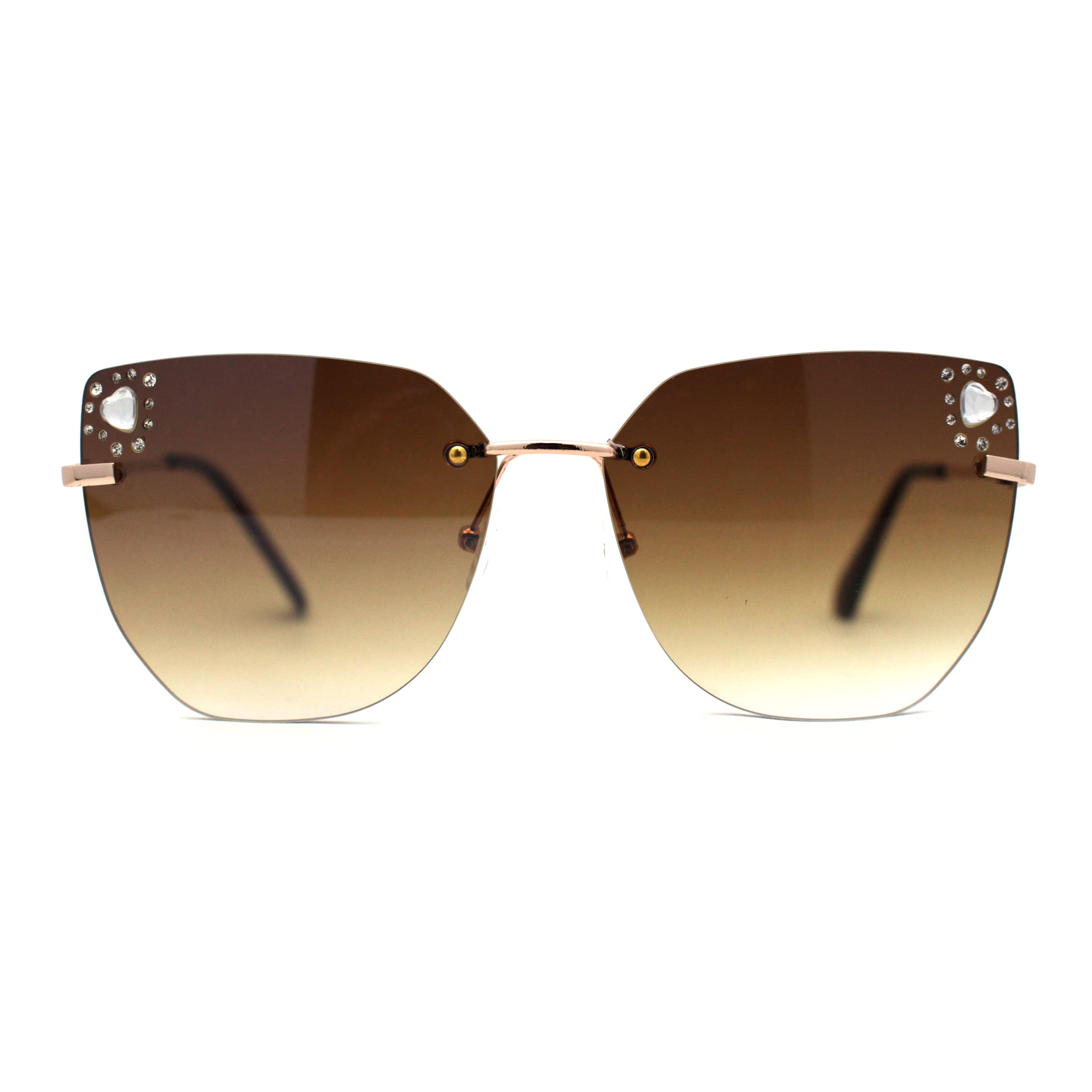 Women's Heart Rhinestone Embellished Rimless Butterfly Sunglasses - Trendy Fashion Accessory for Summer, Beach, and Outdoor Activities