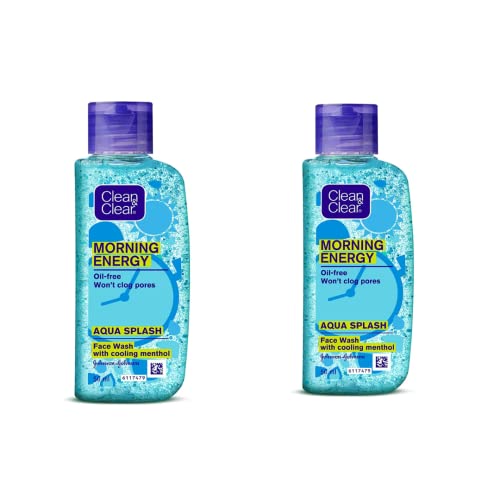 Clean & Clear Morning Energy Aqua Splash Face Wash for Oily Skin, 50ml (Pack of 2) - Refreshing Daily Cleanser with Vitamin C for Brightening & Hydration | Perfect for Morning Skincare Routine & Travel