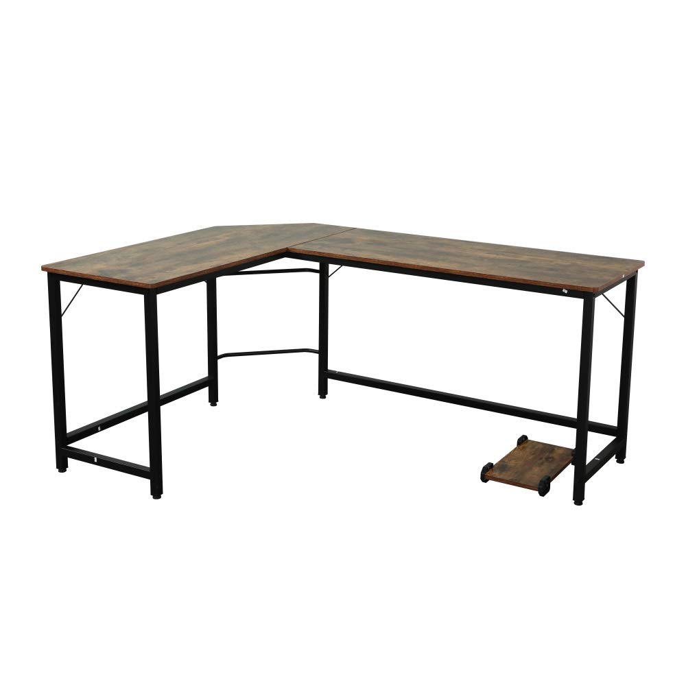 Modzye Black & Wood Grain L-Shaped Corner Desk - Home Office Computer Workstation for Small Spaces, Gaming & Study