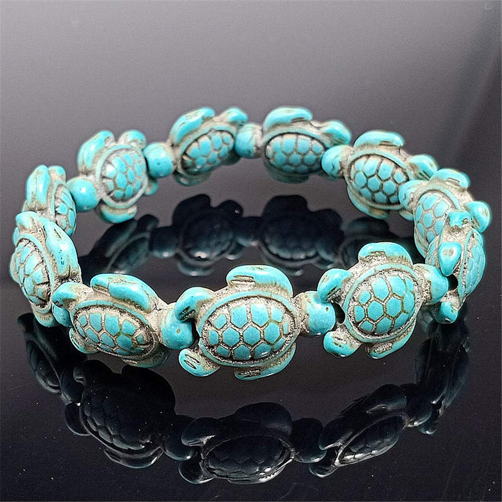 Handmade Natural Stone Turtle Beads Elastic Stretch Bracelet for Women & Men - Adjustable Friendship & Couple Bracelet - Perfect for Gifts, Boho Style, Yoga, and Beach Wear