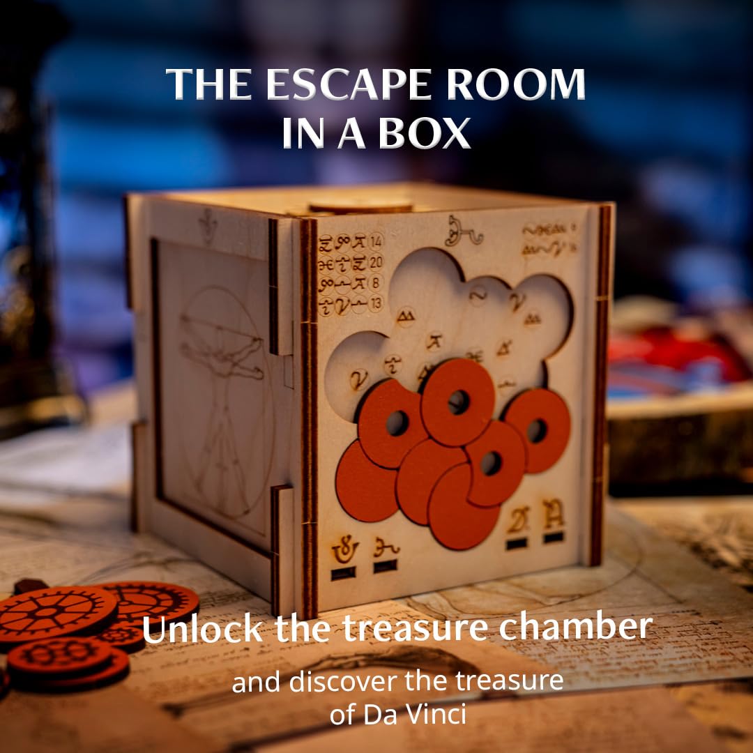 INSCAPE Da Vinci's Marvel Wooden Puzzle Box - Escape Room in A Box Game for Adults with Hidden Compartments - Challenging Brain Teaser & Mind Puzzles - Perfect Birthday Gift for Puzzle Lovers (Great for Game Nights, Team Building, and Escape Room Enthusiasts)