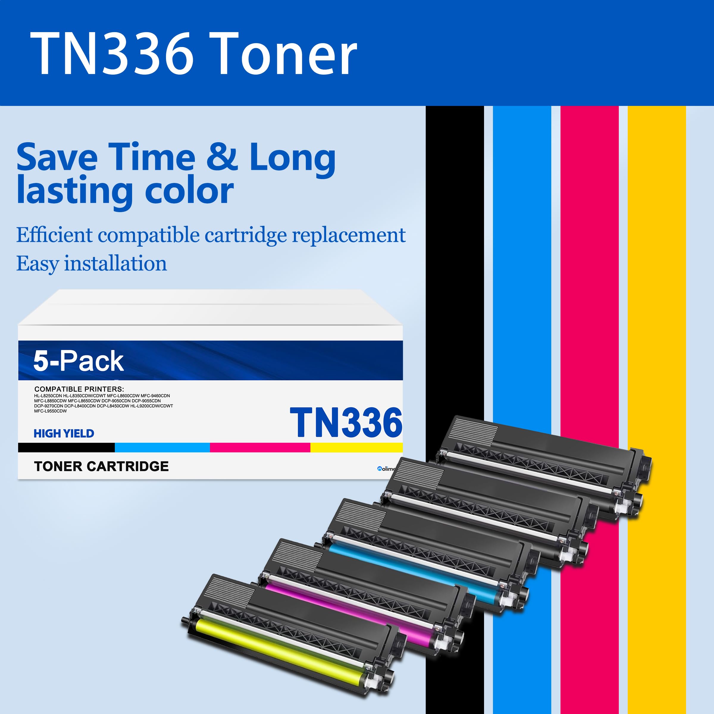 Brother TN336 Toner Cartridge (5-Pack) - Compatible for HL-L8350CDW, MFC-L8600CDW Printers - Home & Office Use