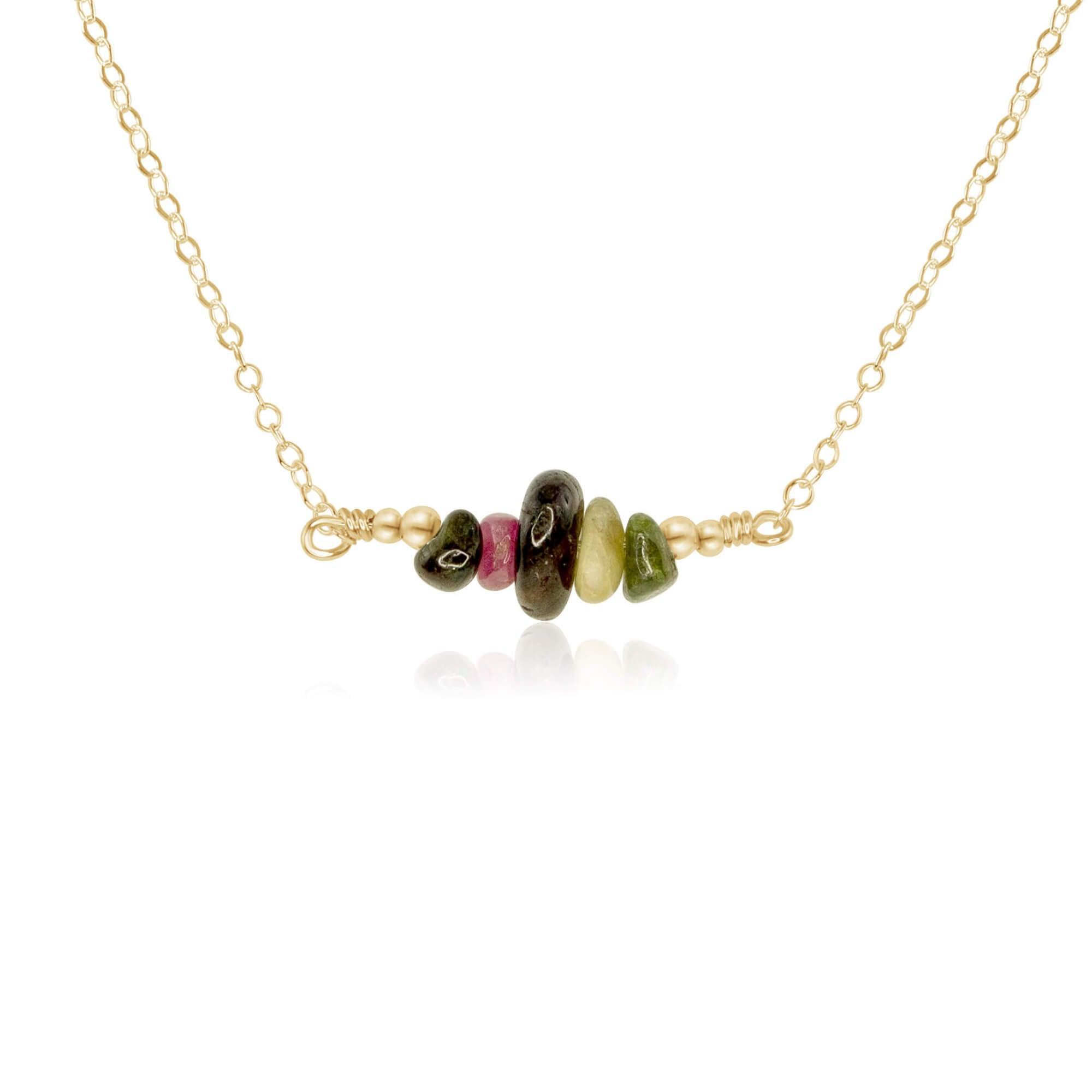 Natural Tourmaline Chip Bead Bar Necklace for Women - Healing Crystal Jewelry for Energy Balancing, Chakra Alignment & Spiritual Protection | Perfect for Meditation, Yoga & Everyday Wear