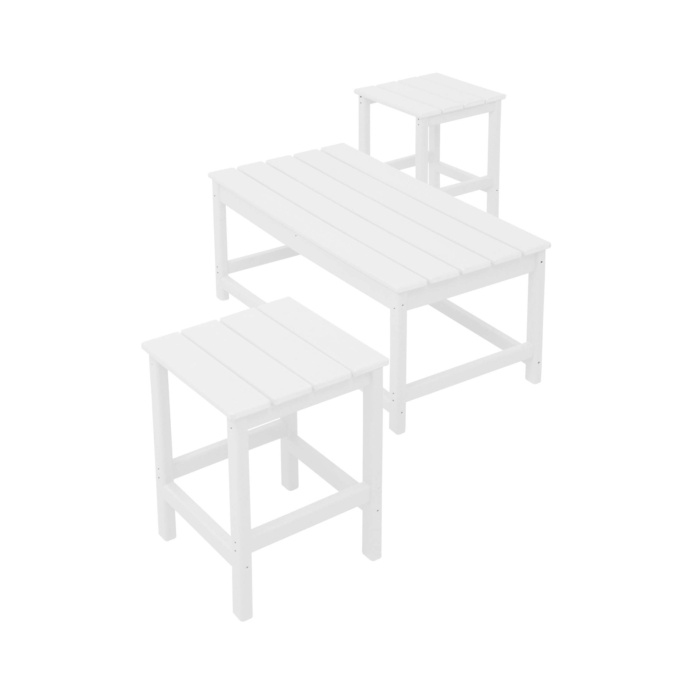 WestinTrends Malibu 3-Piece Outdoor Patio Set - All-Weather Poly Lumber Adirondack Coffee Table & 2 Side Tables - White - Perfect for Poolside, Garden, Deck & Backyard Relaxation
