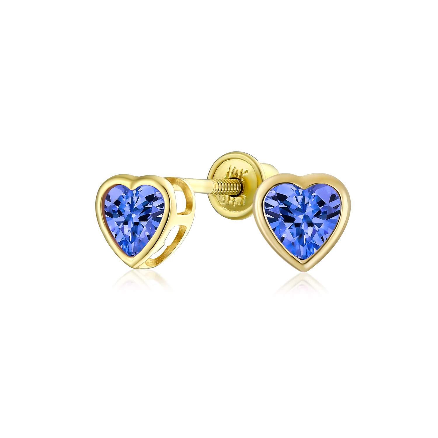 AAA CZ Heart Stud Earrings for Women & Teens - 14K Real Gold Screwback, Simulated Gemstone Birthstone Jewelry | Valentine's Day Gift, Anniversary Present, Everyday Wear