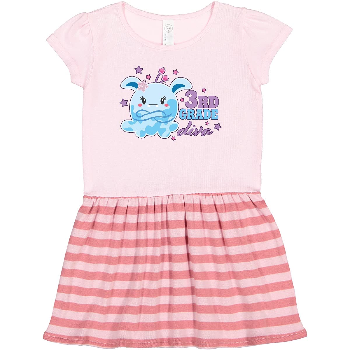 Inktastic 3rd Grade Diva Cute Blue Monster Toddler Dress - Fun Birthday Outfit, School Spirit Wear & Playdate Fashion for Girls
