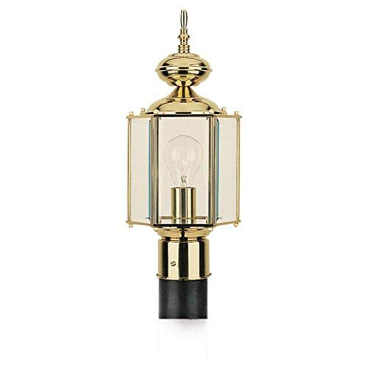 Sea Gull Lighting 8209-02 Classico Outdoor Post Lantern - Single Light Polished Brass Fixture for Porch, Garden, Pathway & Patio Lighting