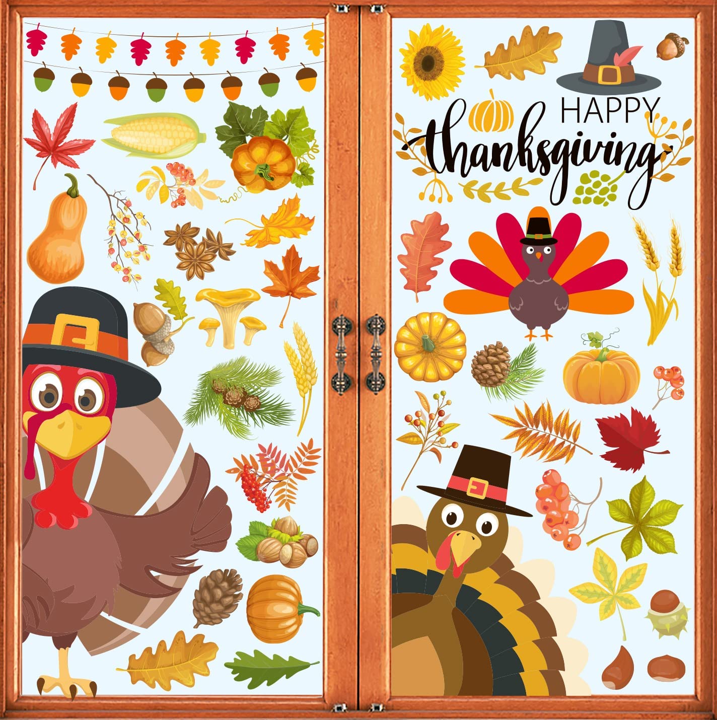 113 PCS Thanksgiving Window Clings & Stickers - Fall Window Decorations with Holiday Turkey Designs for Glass Windows, Perfect for Thanksgiving Home Parties, Classroom Decor & Autumn Festival Celebrations
