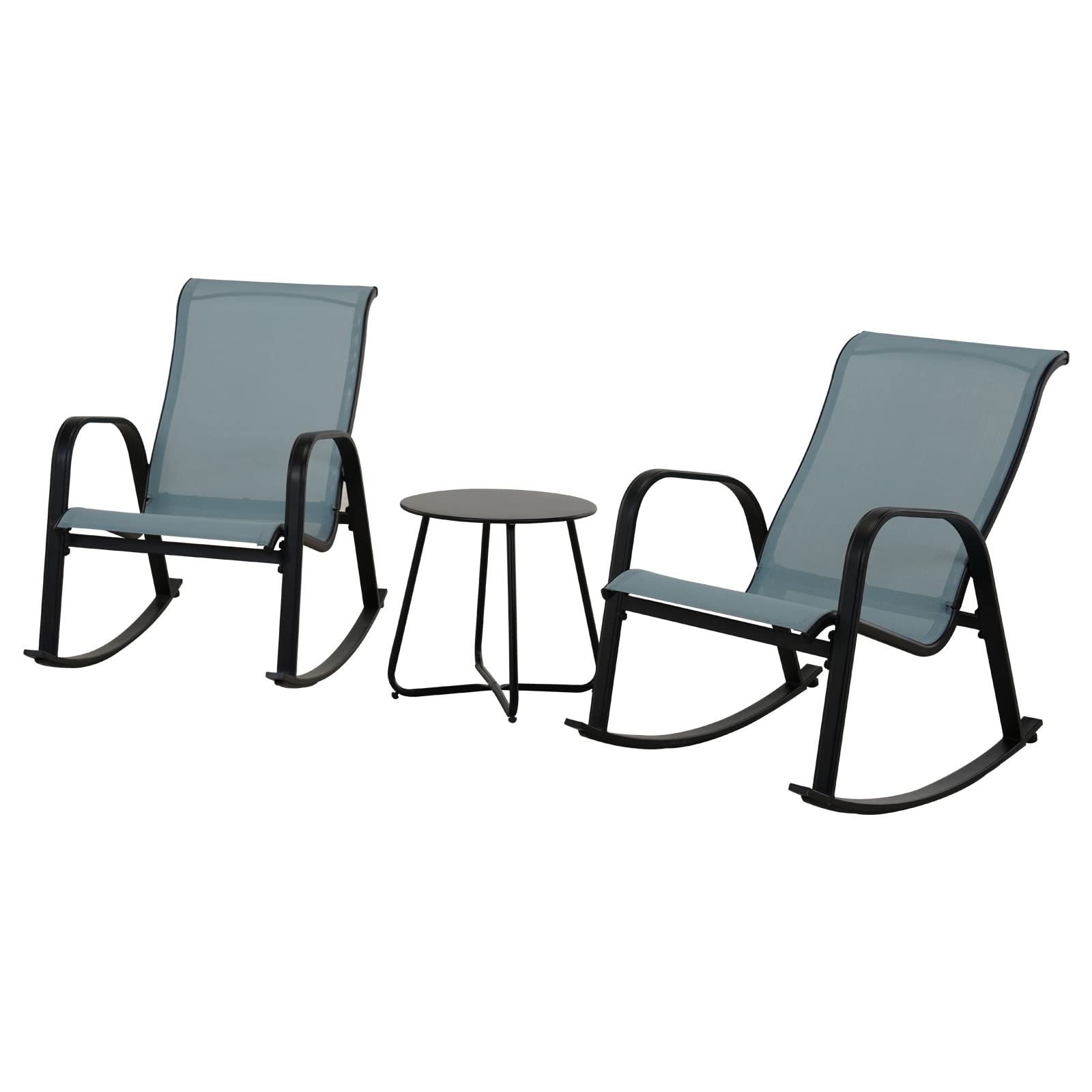 Outdoor 3-Piece Patio Bistro Rocking Chair Set - Comfortable Rocker Seating for Front Porch, Garden, Backyard & Deck - Weather-Resistant Blue Furniture for Relaxing & Entertaining