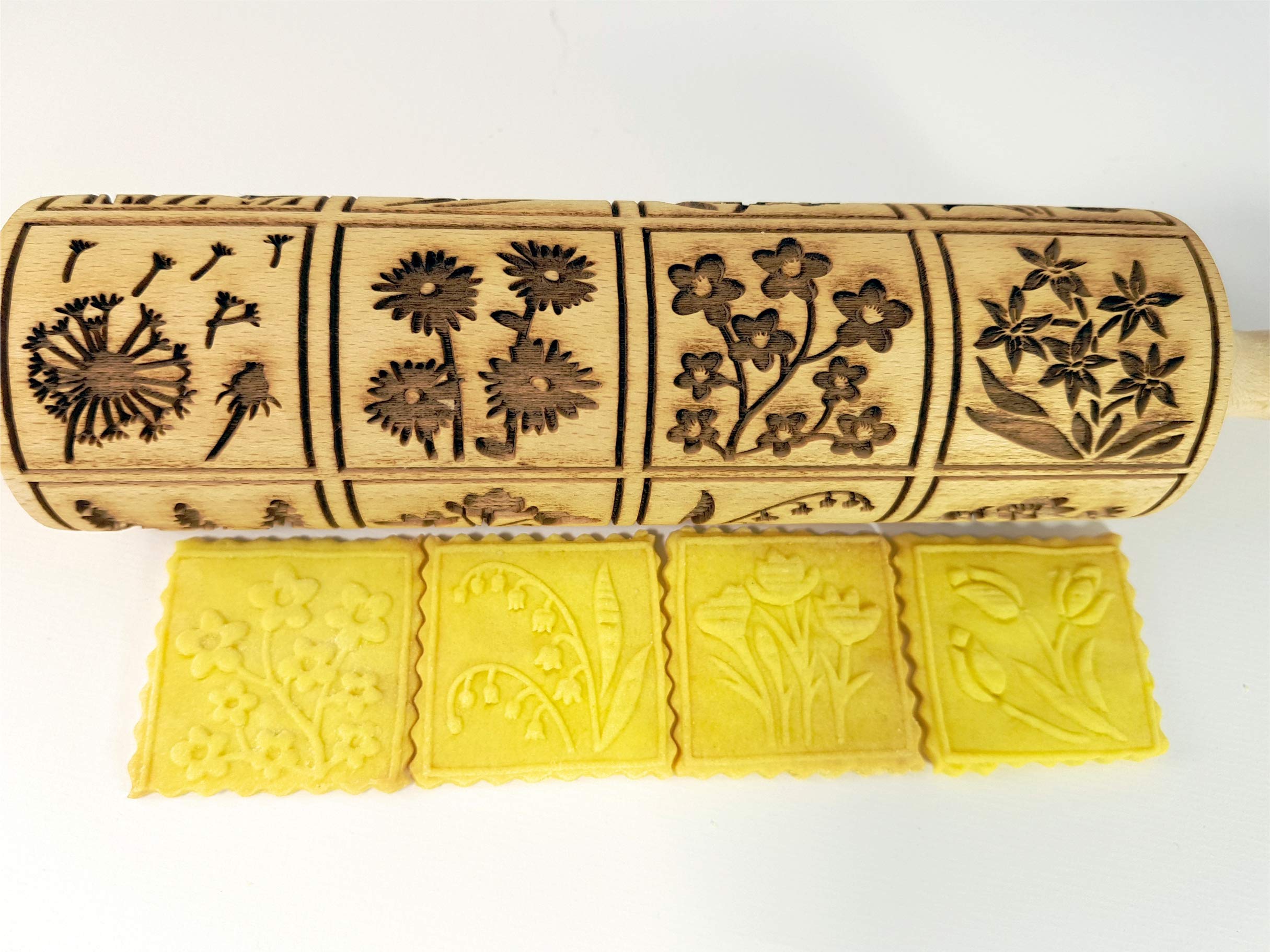 Algis Crafts Spring Flowers Embossing Rolling Pin - 16 Unique Floral Designs for Baking, Cake Decorating & DIY Crafts | Perfect for Cookies, Pastries & Wedding Favors