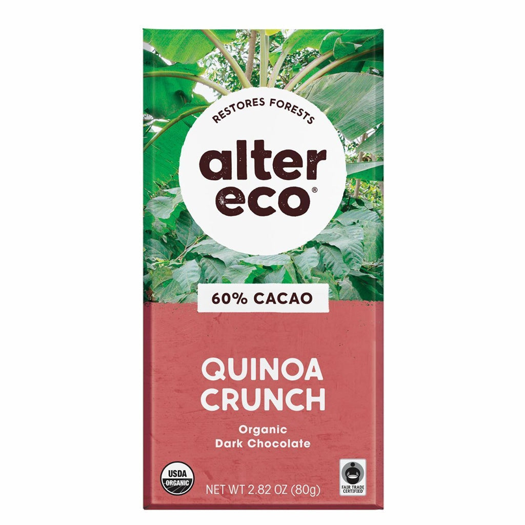 Alter Eco Organic Deep Dark Chocolate Quinoa Crunch Bar - Gluten Free, Vegan, Non-GMO Snack for Hiking, Travel & Healthy Energy Boost