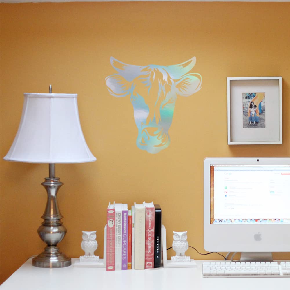 Premium Cow Head Holographic Vinyl Decal Stickers (Set of 2) - Waterproof Durable for Laptop, Phone, Helmet, Car Window, Mug & Wall Decor - Perfect for DIY Crafts, Home Office & Vehicle Customization
