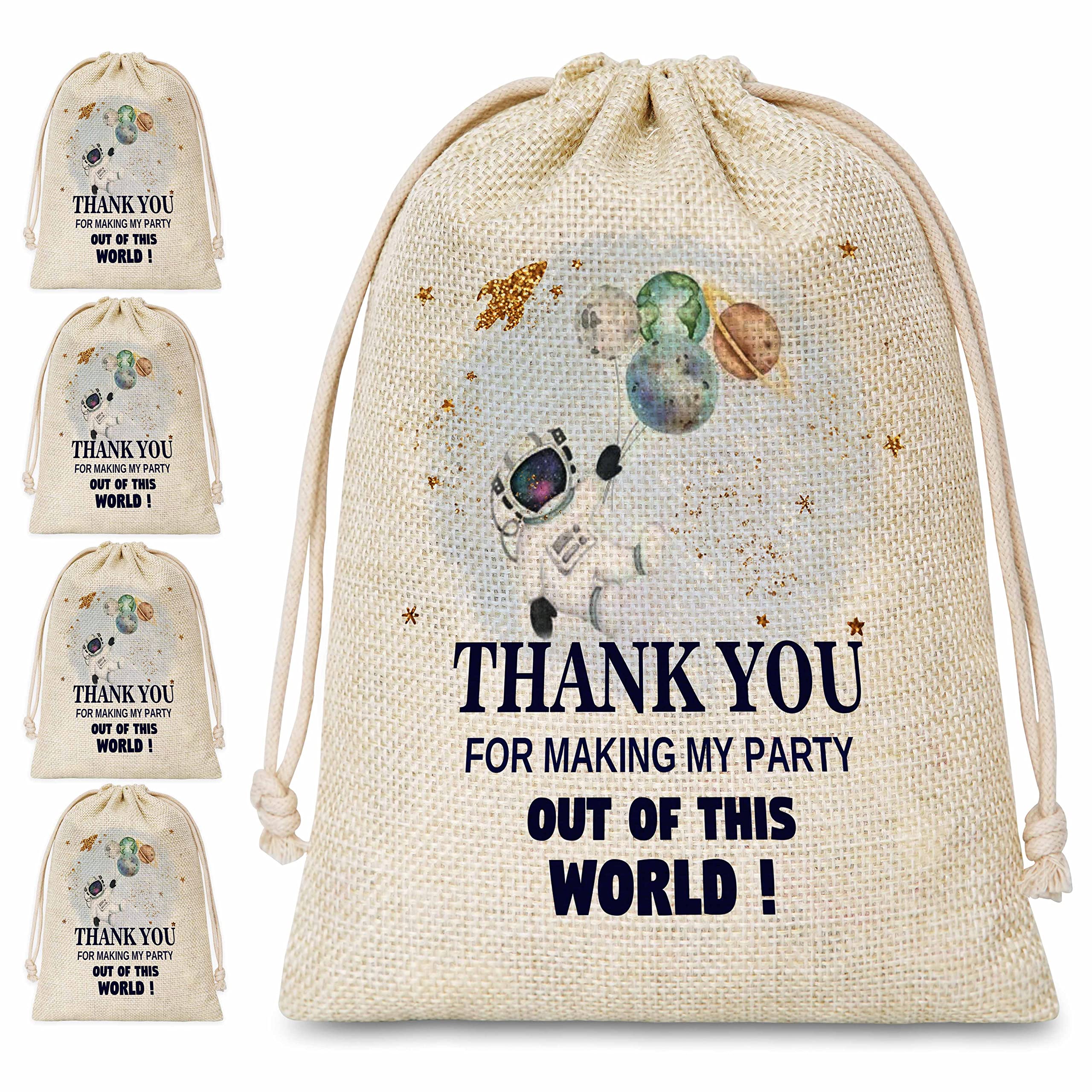 Galaxy Space Party Bags - 5 Pack Drawstring Gift Bags for Birthday & Baby Shower Decor