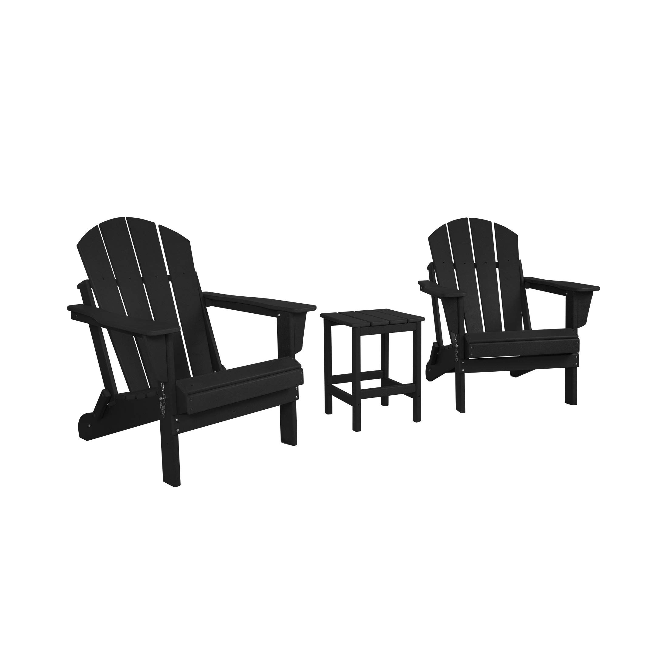 WO Home Furniture Adirondack Chairs & Table Set - 3-Piece Outdoor Patio Furniture with Folding Chairs & Side Table - Weatherproof & UV Resistant - Perfect for Backyard, Garden, Fire Pit, Deck & Balcony (Black)