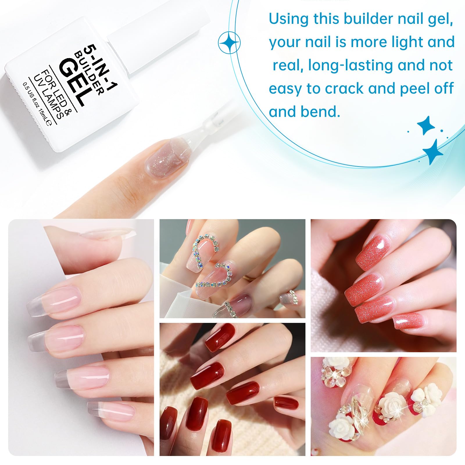RSGRT 5-in-1 Builder Gel for Nails - Clear & Pink UV/LED Nail Strengthener for Professional Manicures | Nail Art Decoration & False Nail Extension Gel | Perfect for Salon, Home DIY & Special Occasion Nail Designs