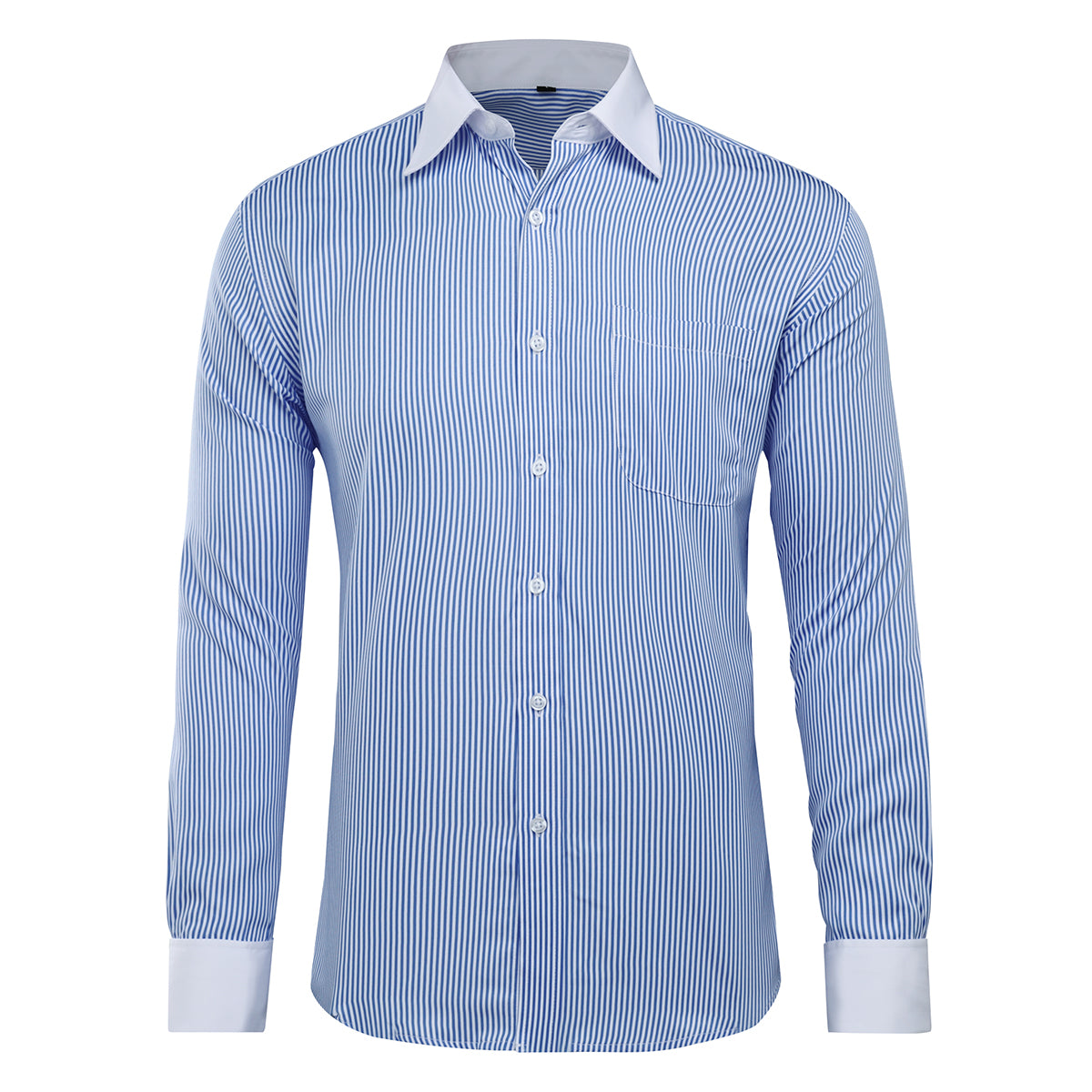 Men's Slim Fit Button Down Dress Shirt - Blue Striped Checked Formal Shirt for Office, Business Meetings & Special Occasions