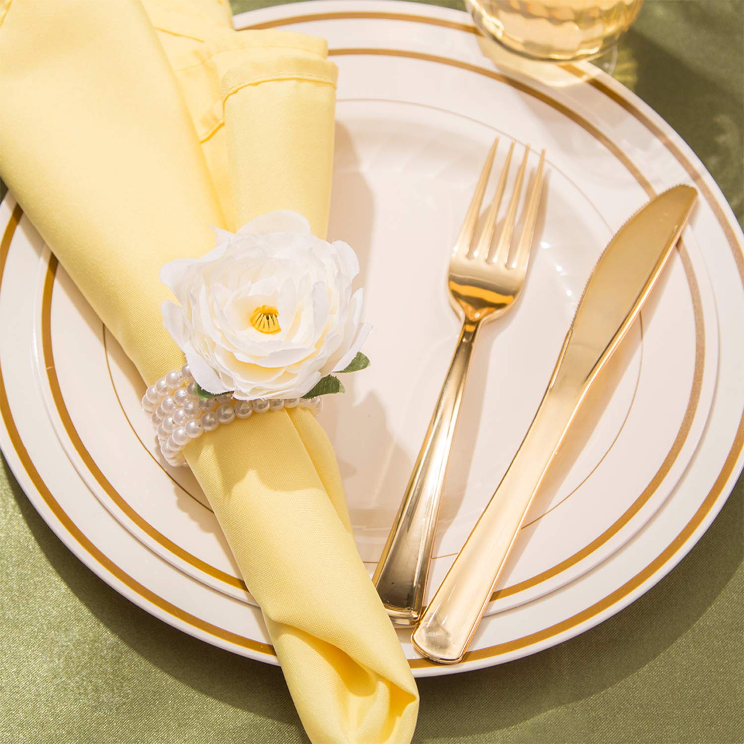 Smarty Had A Party Elegant Ivory & Gold Combo Plate Set - 120-Piece Disposable Dinnerware for Large Gatherings, Weddings, and Special Events