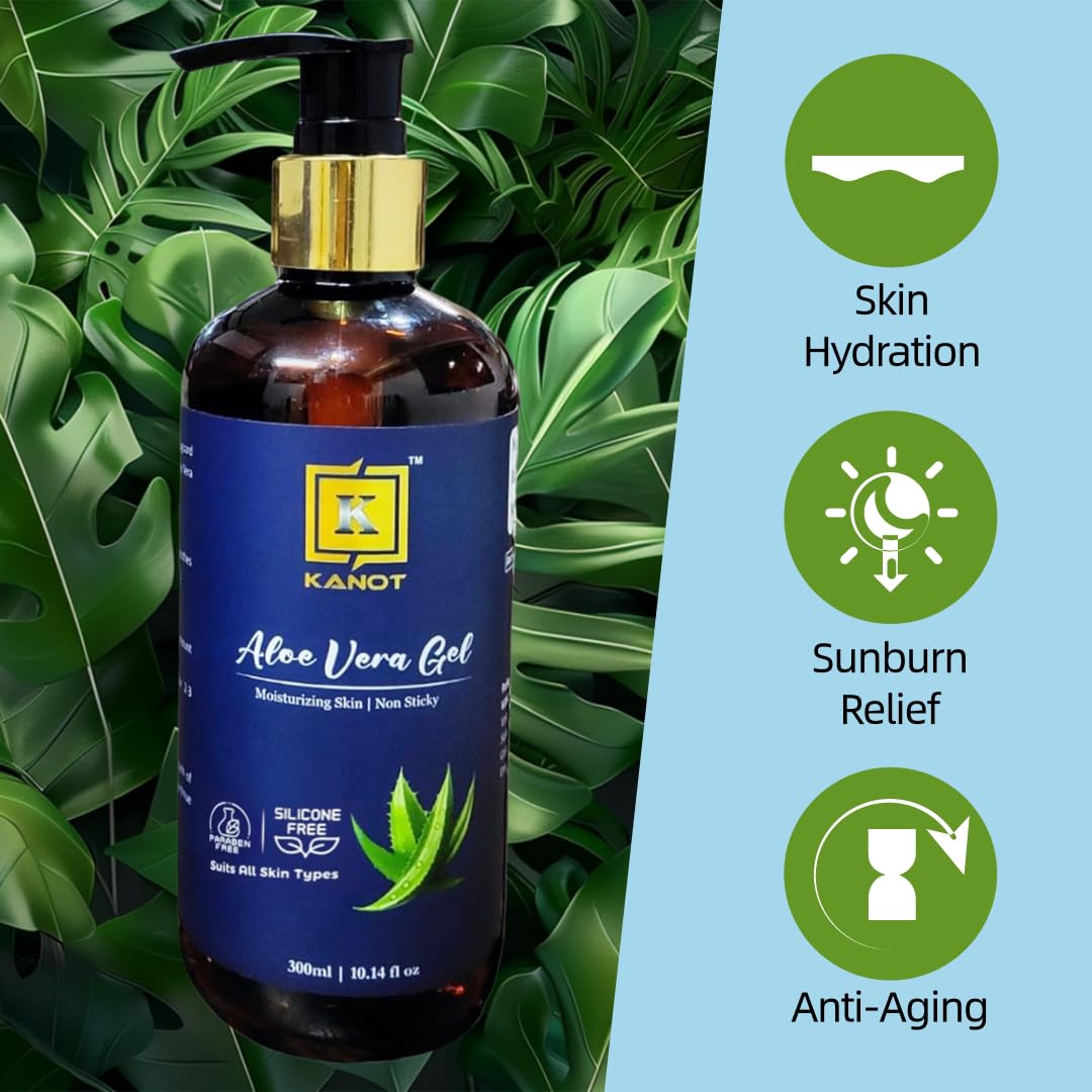 **Kanot 100% Pure Aloe Vera Gel – Unscented, 10.14 fl oz – Hydrating & Soothing for Skin, Hair & Body – Lightweight, Fast-Absorbing Formula – No Harmful Chemicals – Perfect for Sunburn Relief, Moisturizing & Hair Care**