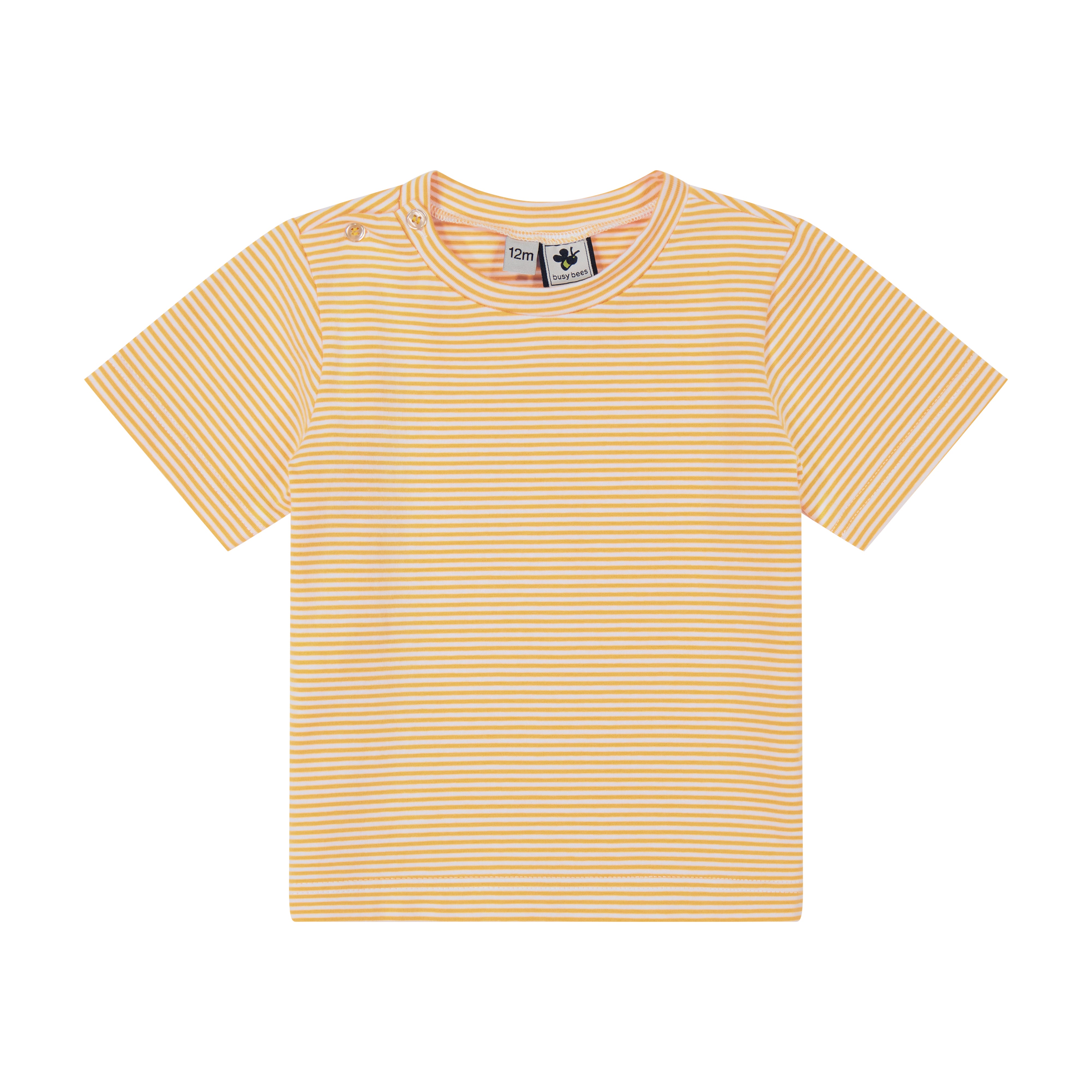Henry Boys Button Shoulder Tee - Mini Yellow Stripe Knit Cotton Shirt for Toddlers | Casual Playdate & Photo Outfit