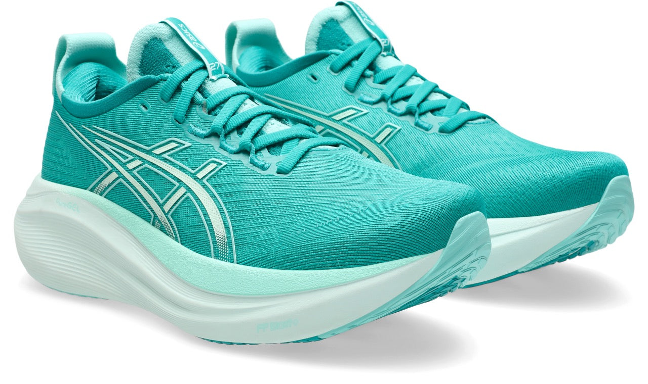 ASICS Women's Gel-Nimbus 27 Running Shoes - Wave Teal/Illuminate - Cushioned Road Running Shoes for Women - Perfect for Marathon Training & Daily Jogging
