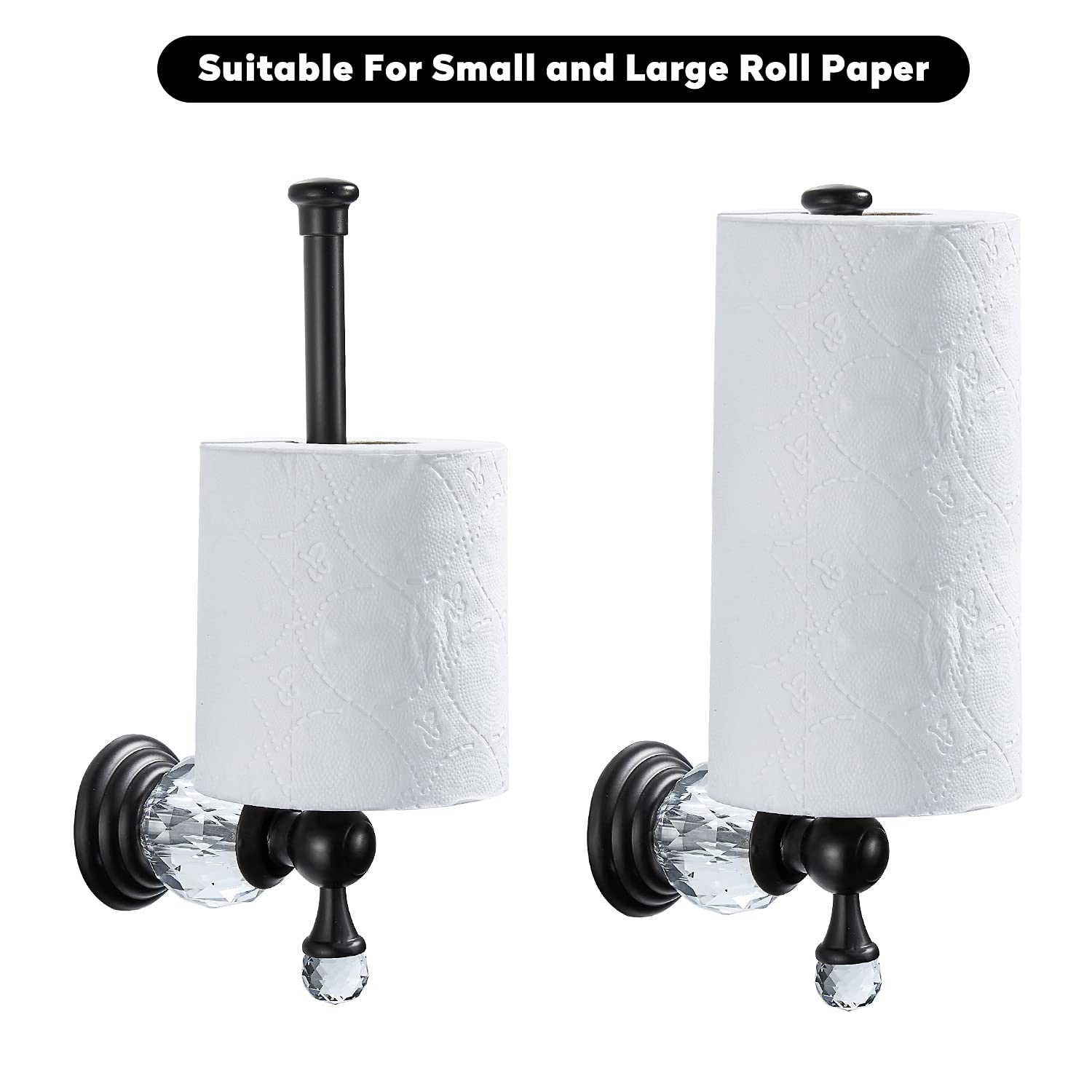 BATHSIR Modern Crystal Toilet Paper Holder - Black Wall Mounted Zinc Alloy Bathroom Tissue Roll Hanger | Durable & Stylish Bathroom Accessory for Home, Hotel, and Office Use
