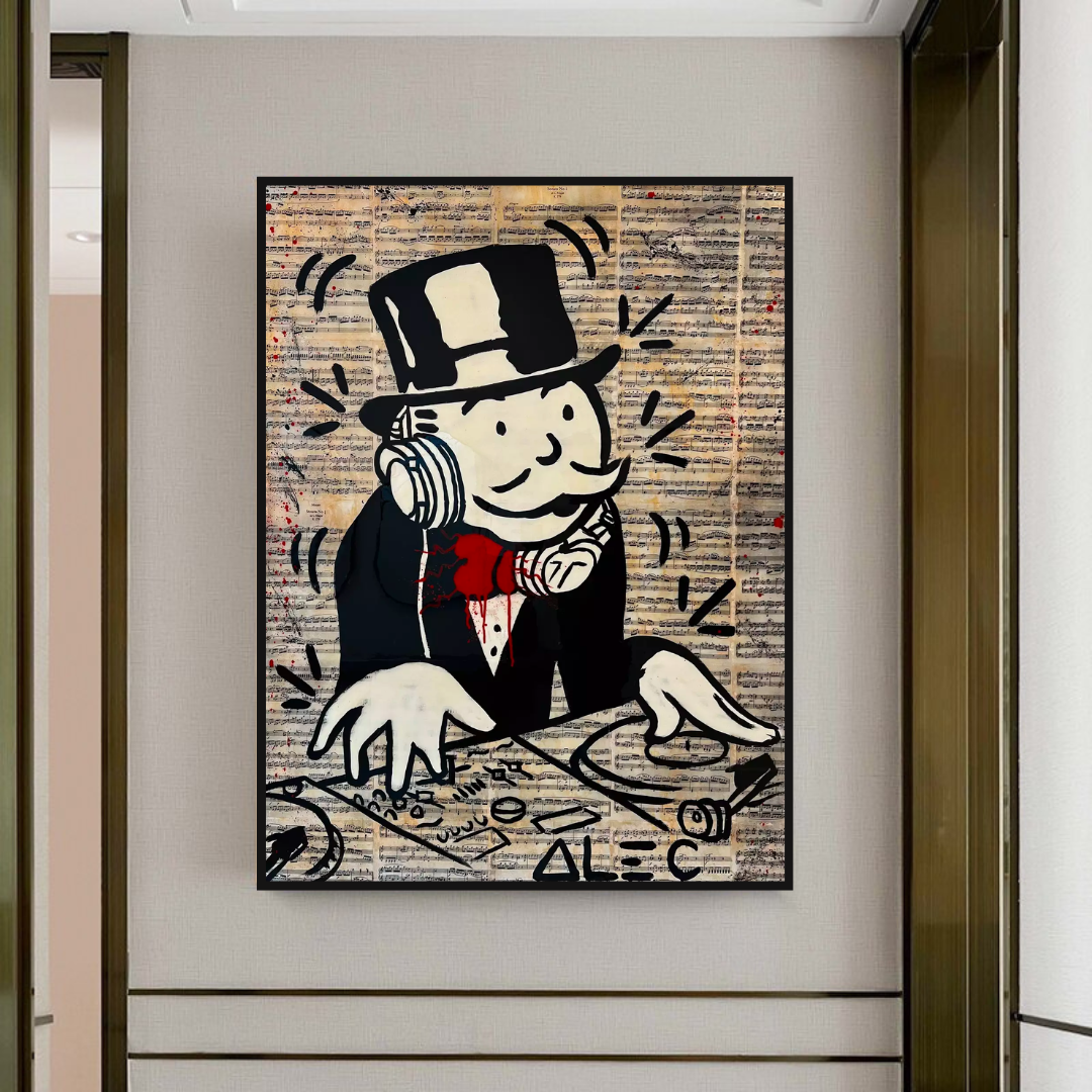 Alec Monopoly DJ Money Man Canvas Print - Limited Edition Artwork for Home & Office Decor | Wall Art Gift for Music & Pop Culture Fans